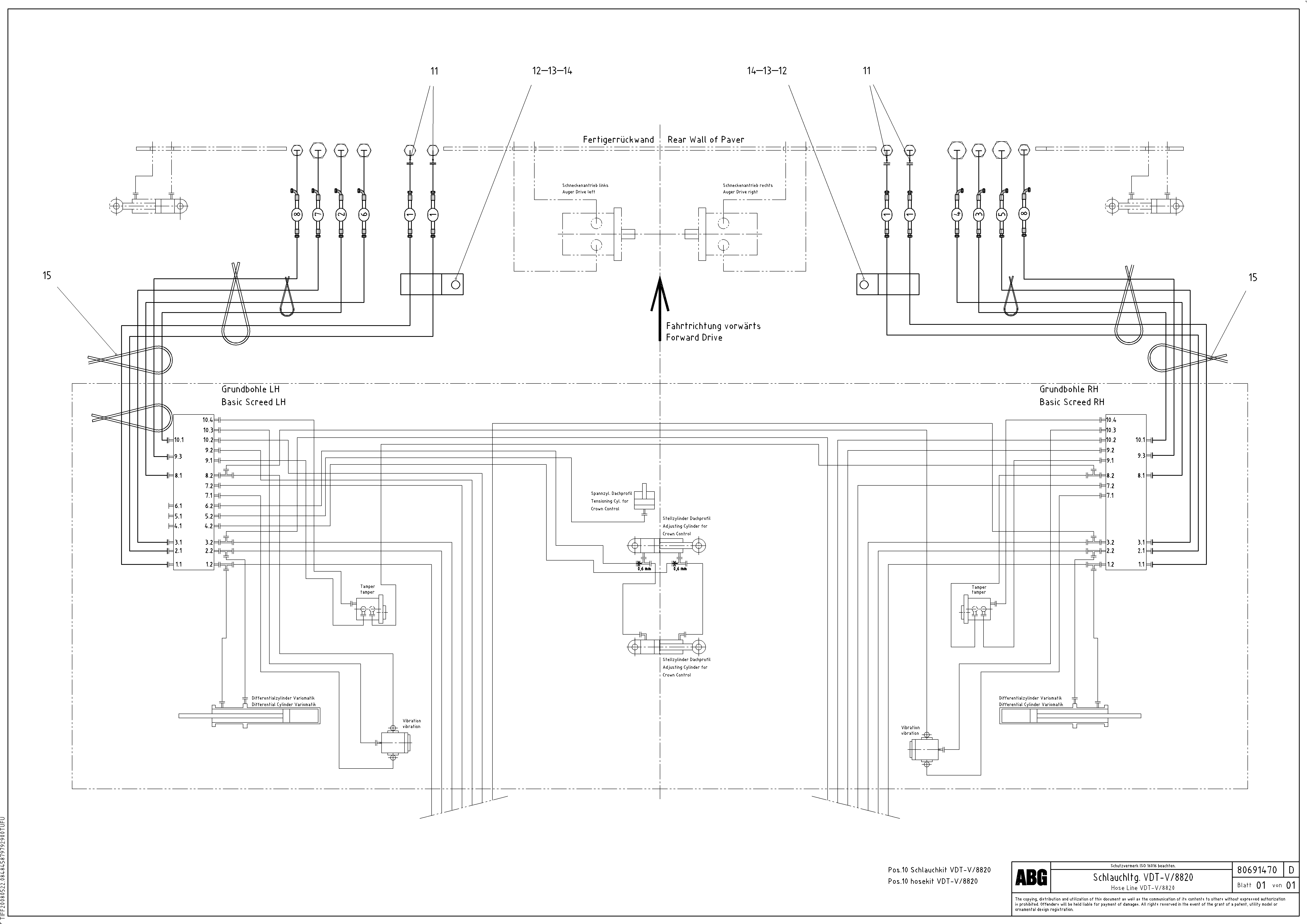 Схема запчастей Volvo ABG8820B - 69959 Hose lines for basic screed and extendable screed VDT-V 78 GTC ATT. SCREEDS 2,5 - 9,0M AGB8820, AGB8820B