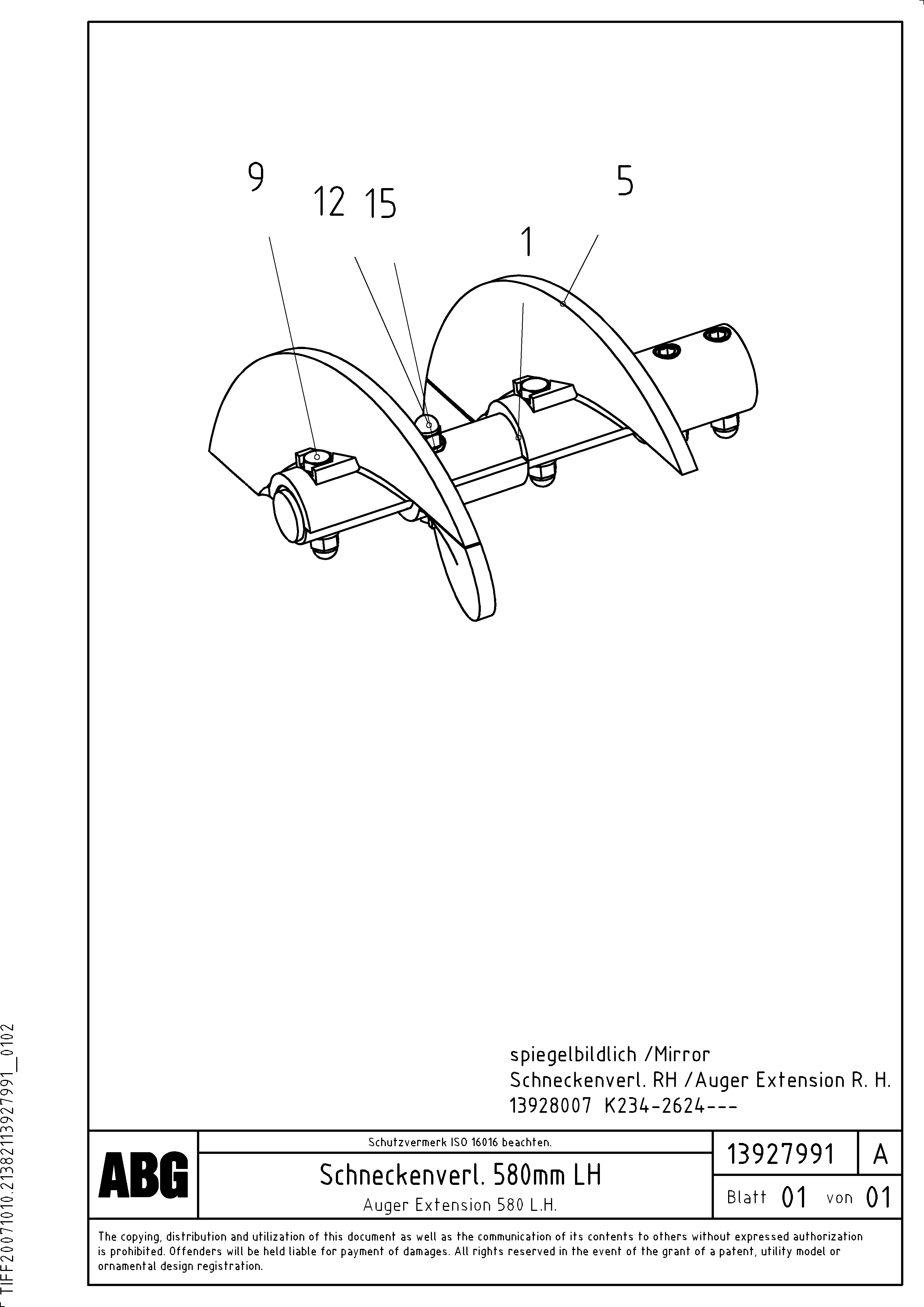 Схема запчастей Volvo ABG8820B - 65777 Auger extension VB 79 ETC ATT. SCREEDS 2,5 - 9,0M ABG8820, ABG8820B