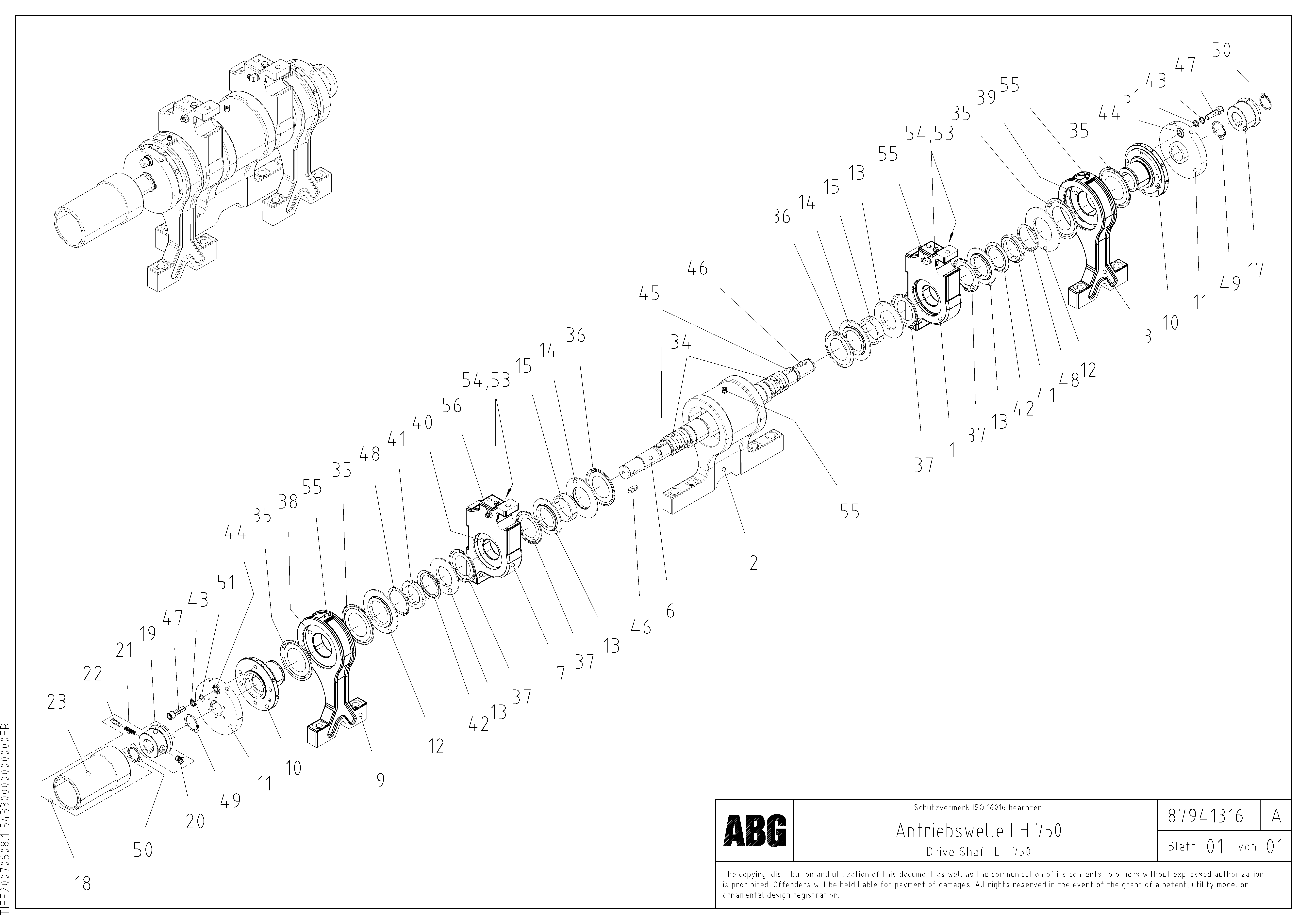 Схема запчастей Volvo ABG8820B - 64612 Drive shaft for extension VDT-V 89 ETC ATT. SCREEDS 3,0 - 9,0M ABG8820, ABG8820B