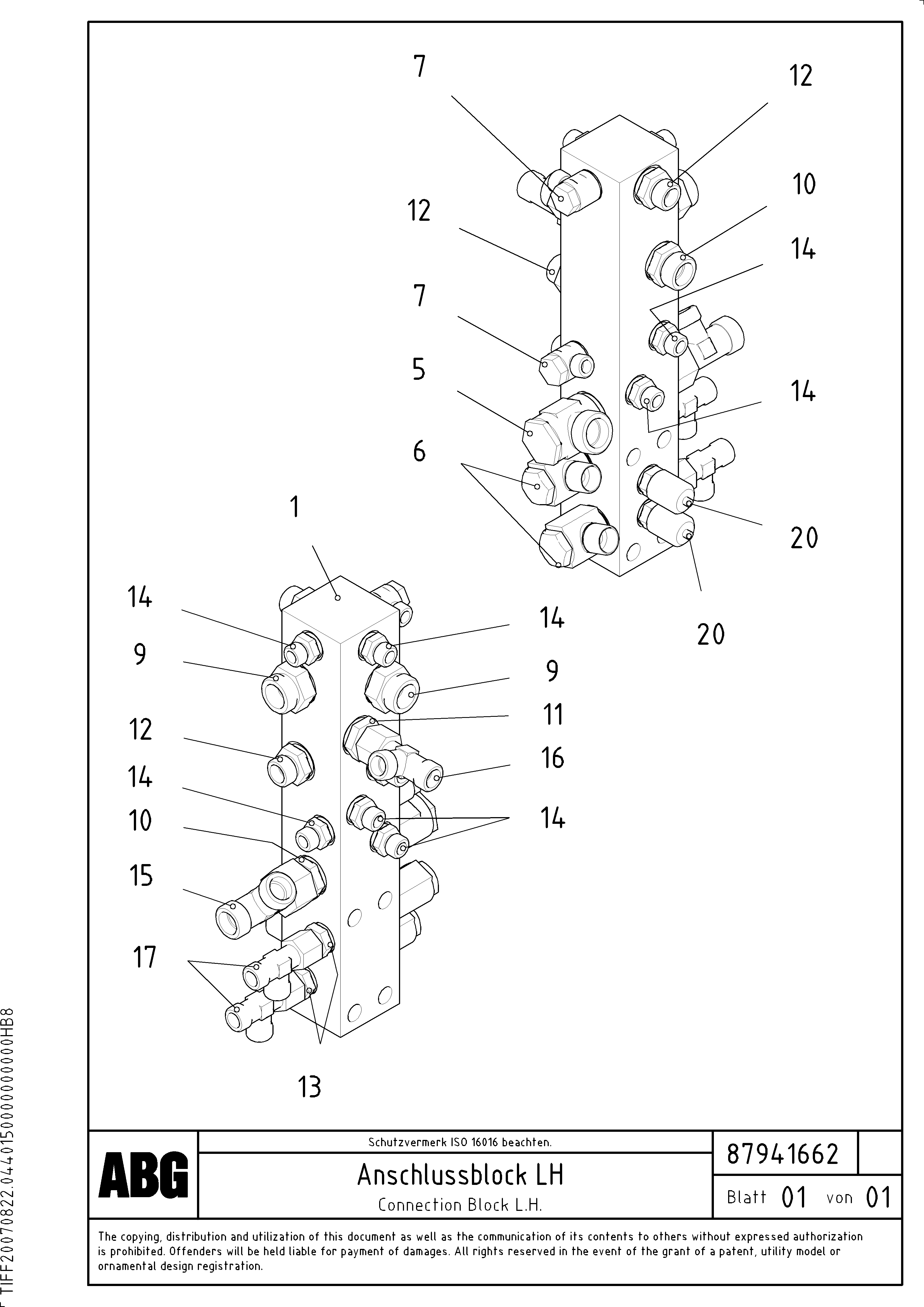 Схема запчастей Volvo ABG8820B - 66113 Connection block on basic screed VDT-V 89 ETC ATT. SCREEDS 3,0 - 9,0M ABG8820, ABG8820B