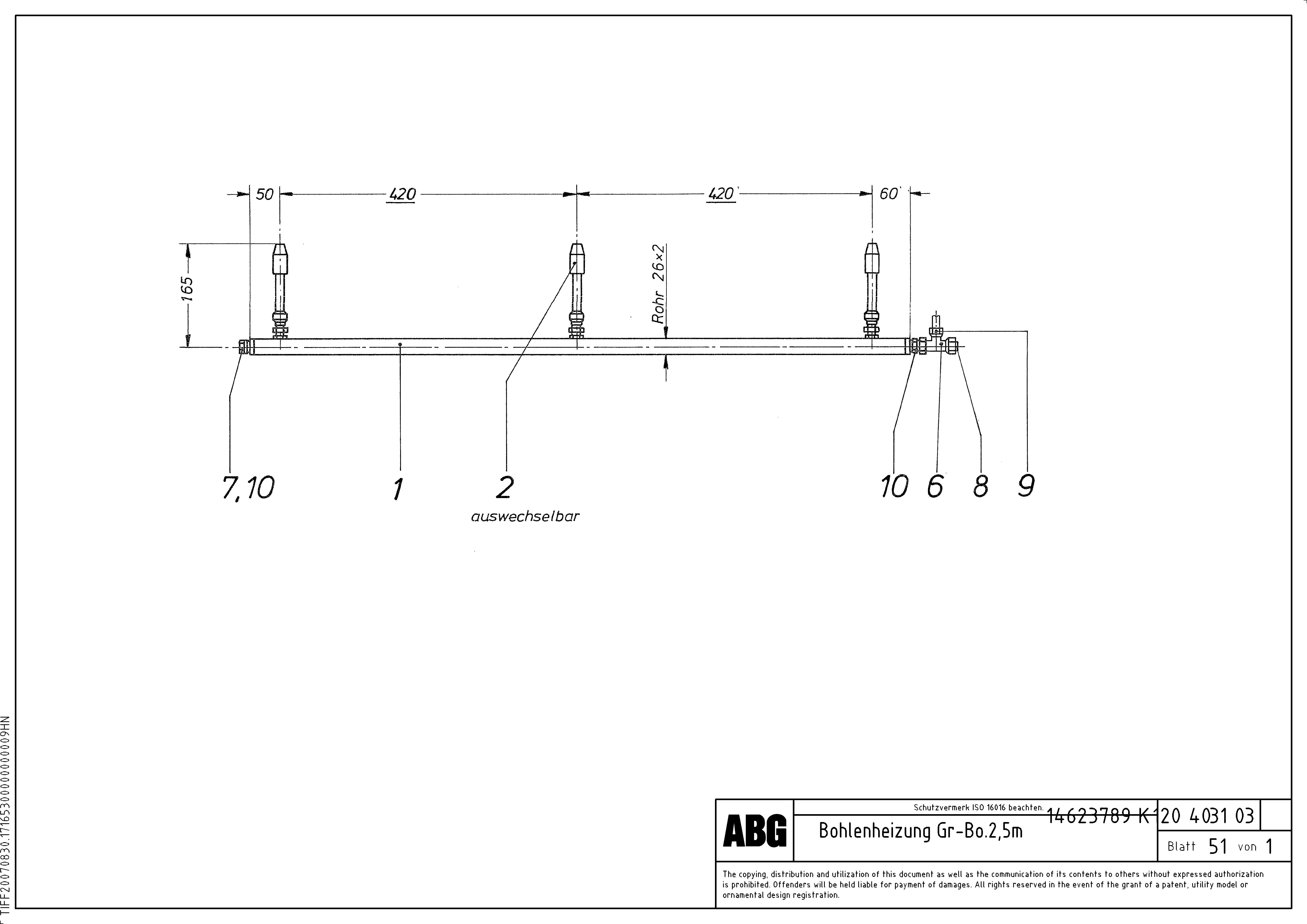 Схема запчастей Volvo ABG8820B - 69250 Gas heating for basic screed MB 122 VARIO ATT.SCREEDS 4,5 -12,0M ABG8820, ABG8820B