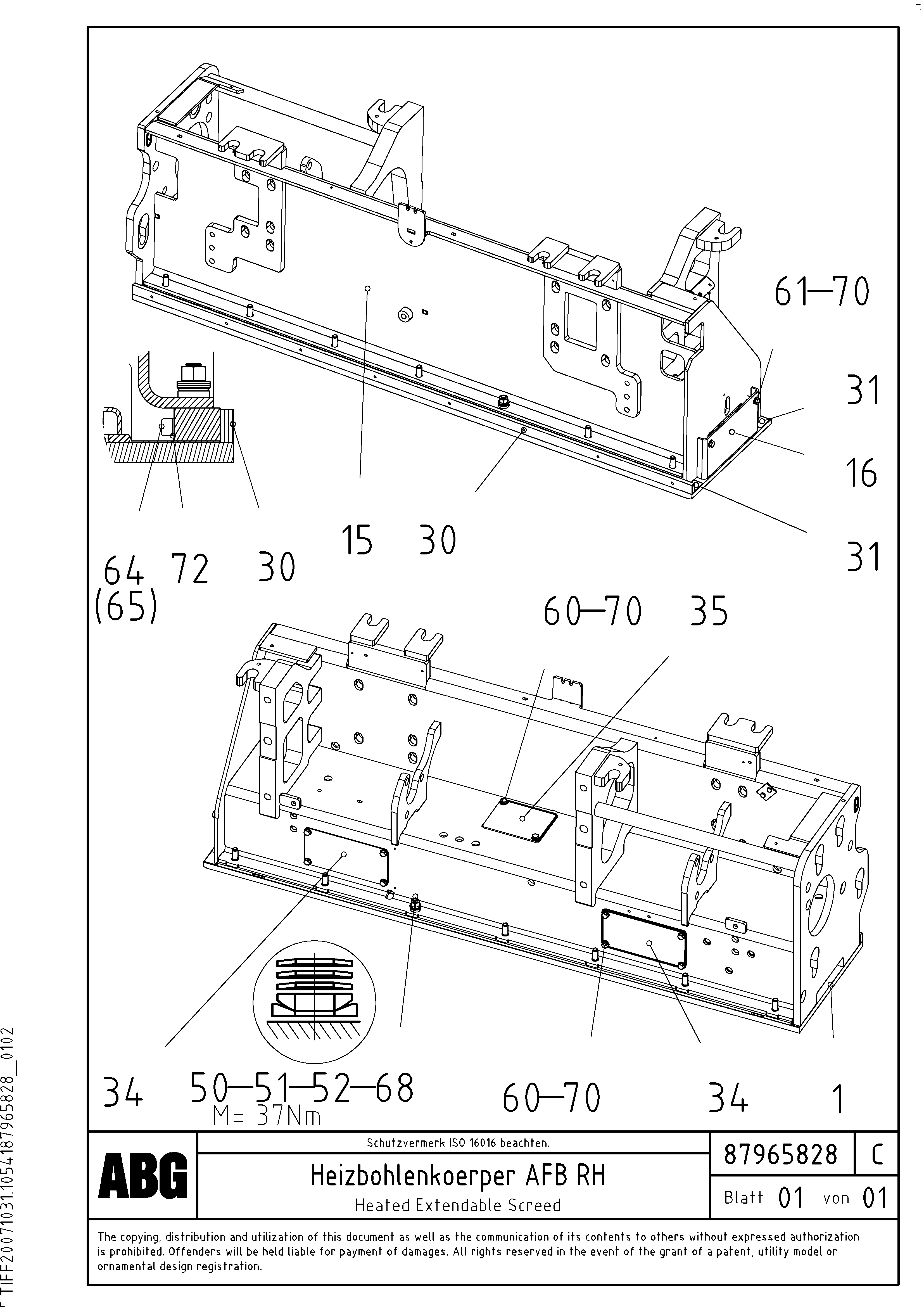 Схема запчастей Volvo ABG8820B - 75801 Heated body for extendable screed VDT-V 88 ETC ATT. SCREEDS 3,0 - 9,0M ABG8820, ABG8820B