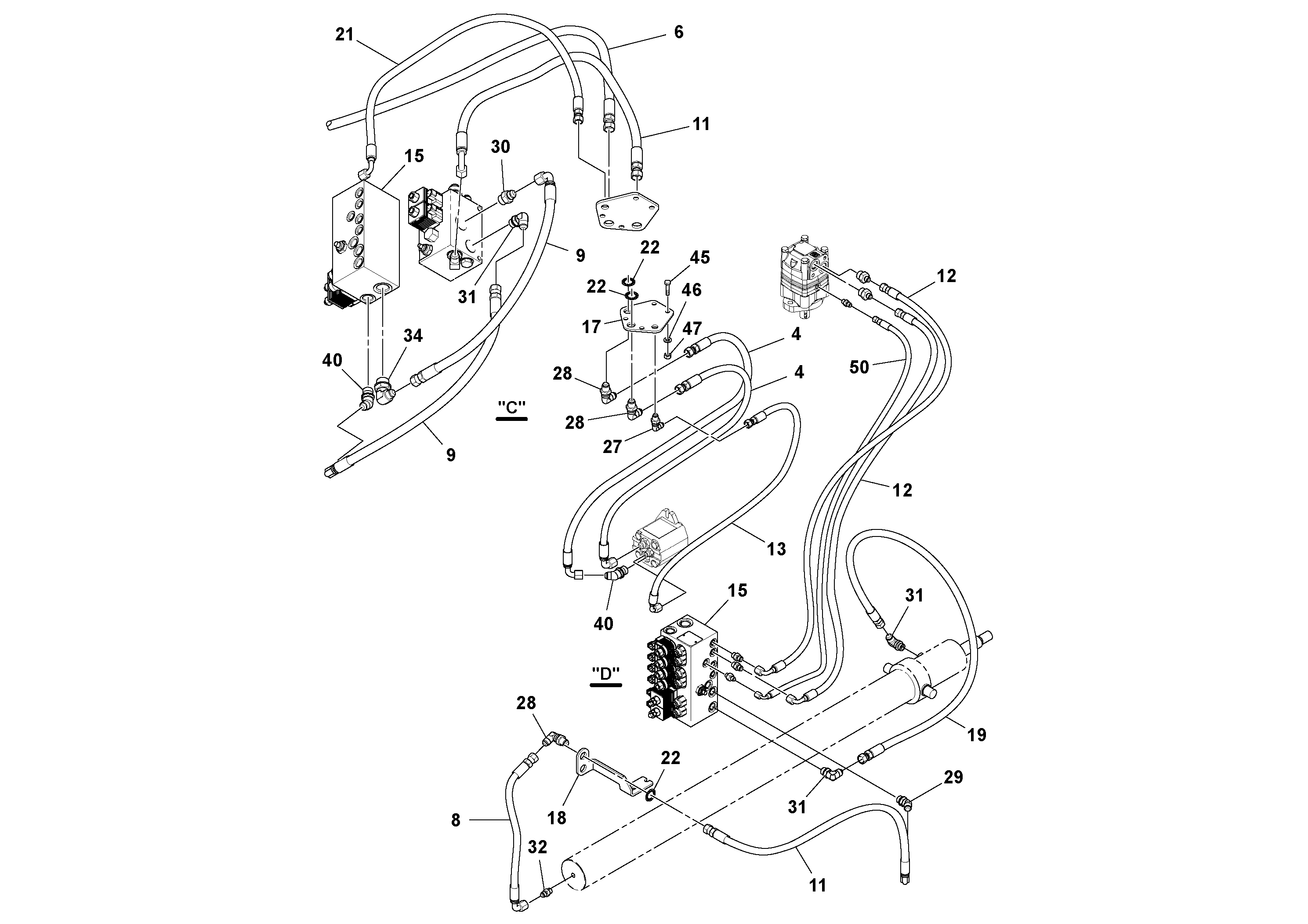 Схема запчастей Volvo OMNI 318 SCREED PF6110, PF6160, PF6170 - 86563 Extension Hydraulic Installation 