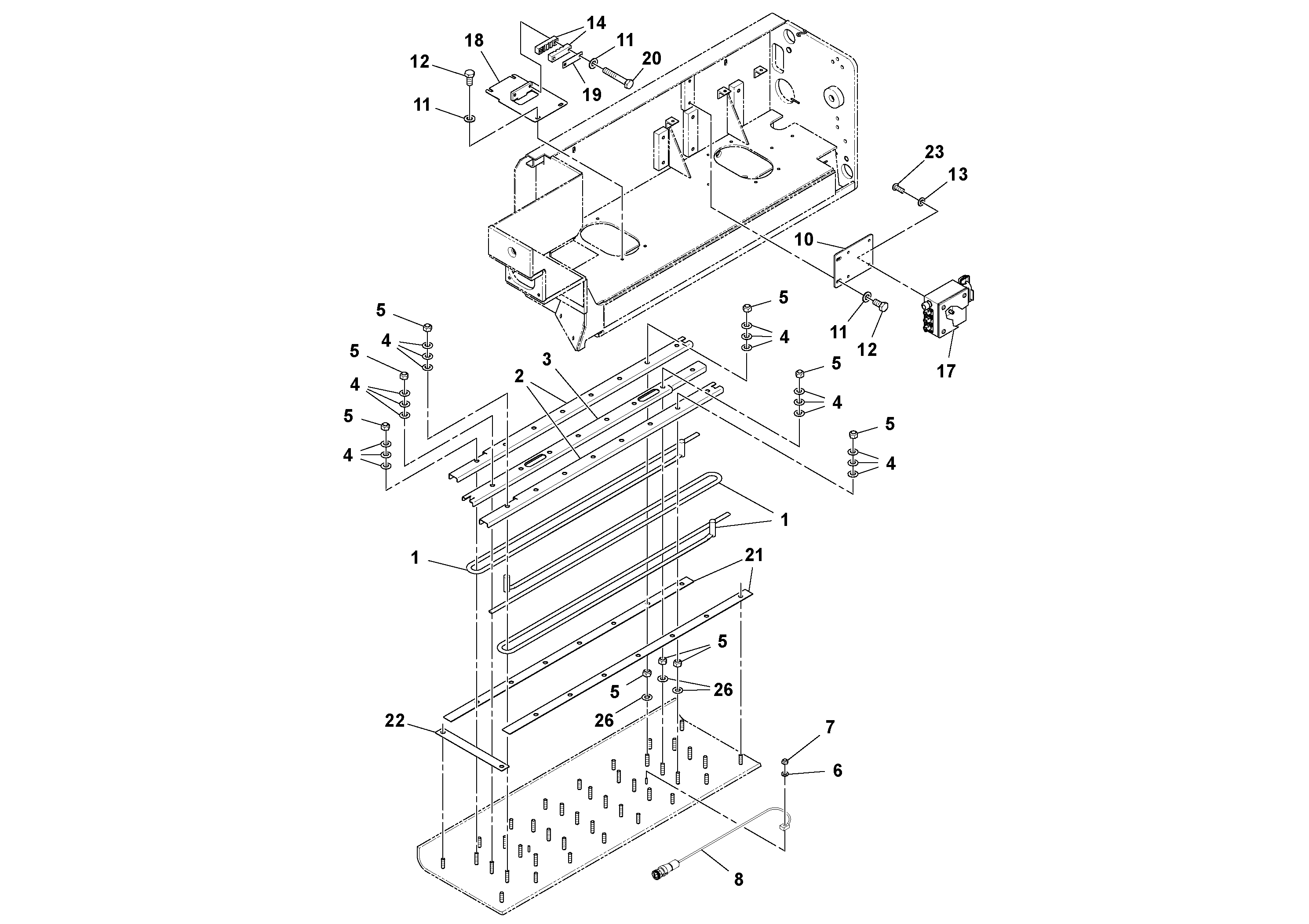 Схема запчастей Volvo OMNI 318 SCREED PF6110, PF6160, PF6170 - 64388 Extension Heater Bar Installation 
