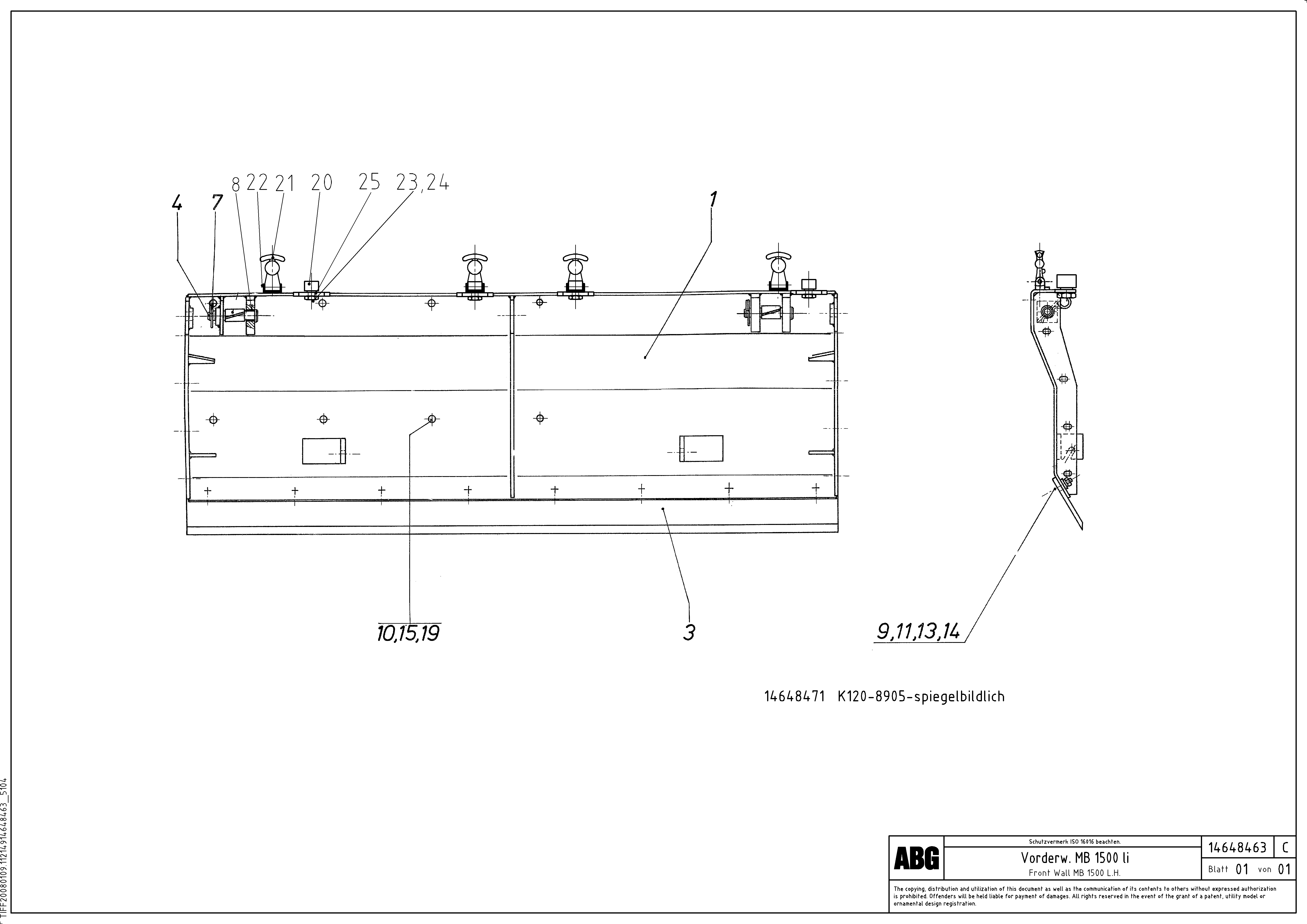Схема запчастей Volvo MB 120 ATT. SCREEDS 3,0 -16,0M ABG9820 - 64807 Deflector for extension 