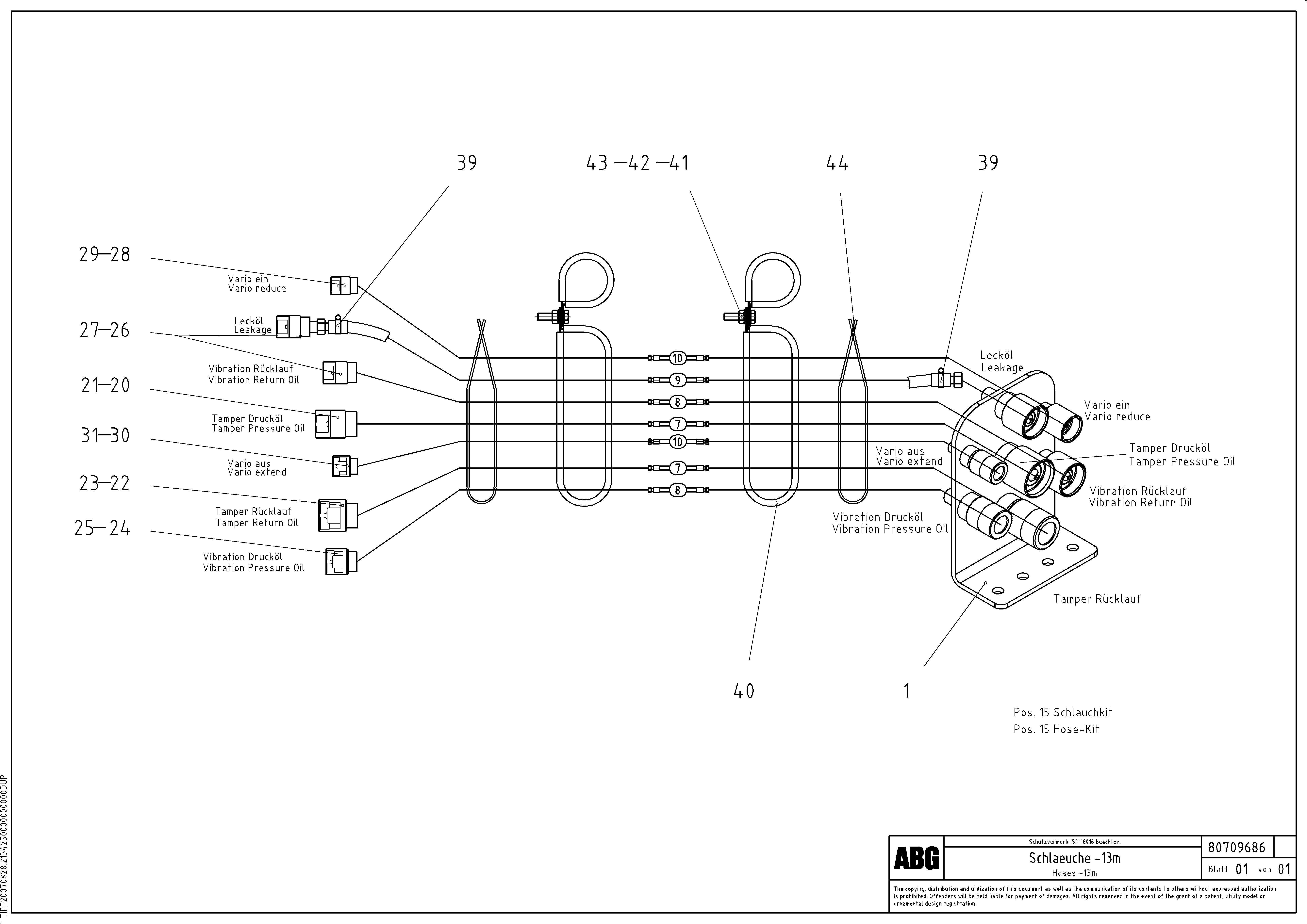 Схема запчастей Volvo MB 120 VARIO ATT. SCREEDS 5,0 -12,5M ABG9820 - 68759 Hose-kit, for basic screed 