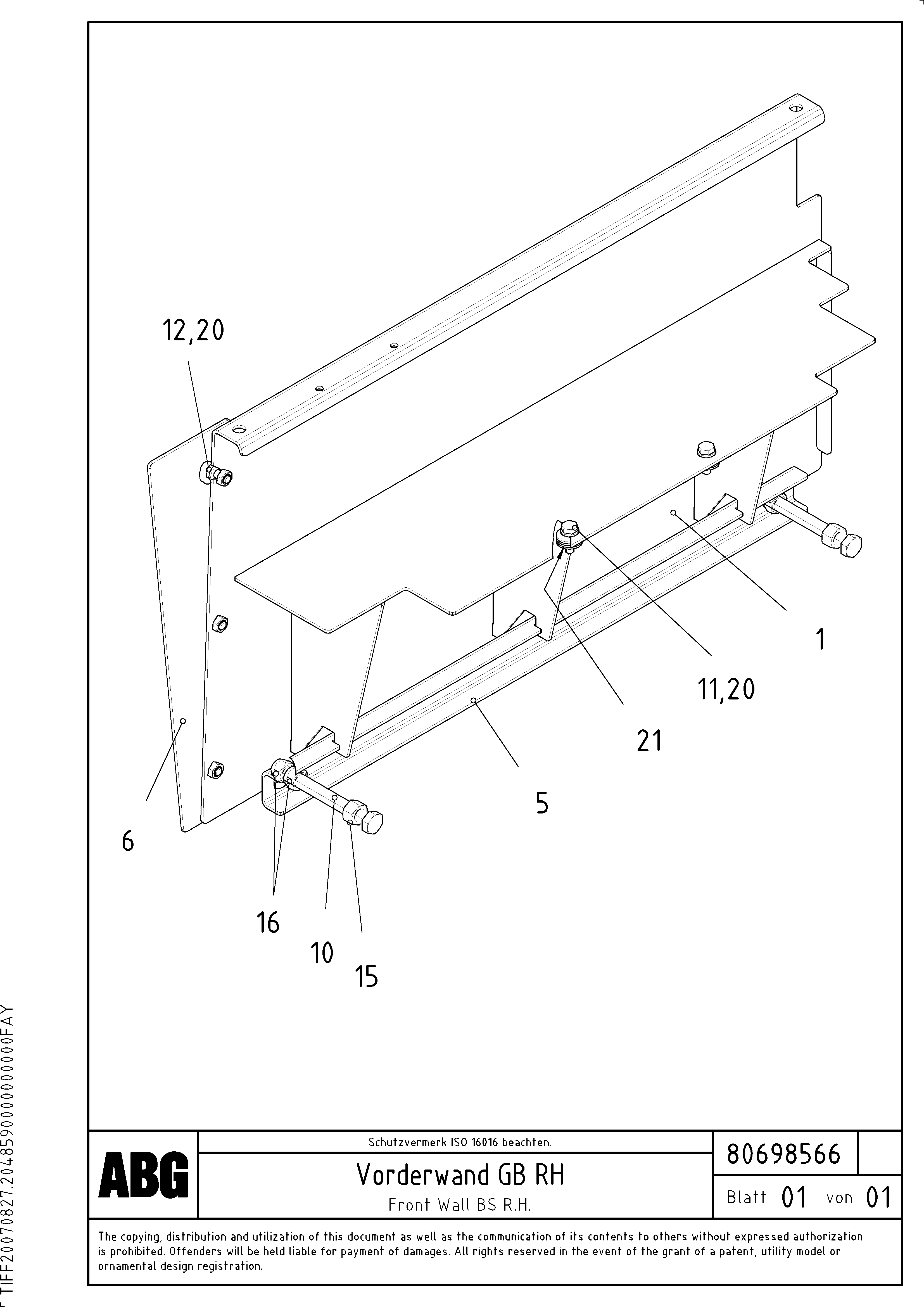 Схема запчастей Volvo VB-V 50 ATT. SCREEDS 2,0 - 5,0M ABG3870 - 63118 Front wall for basic screed 