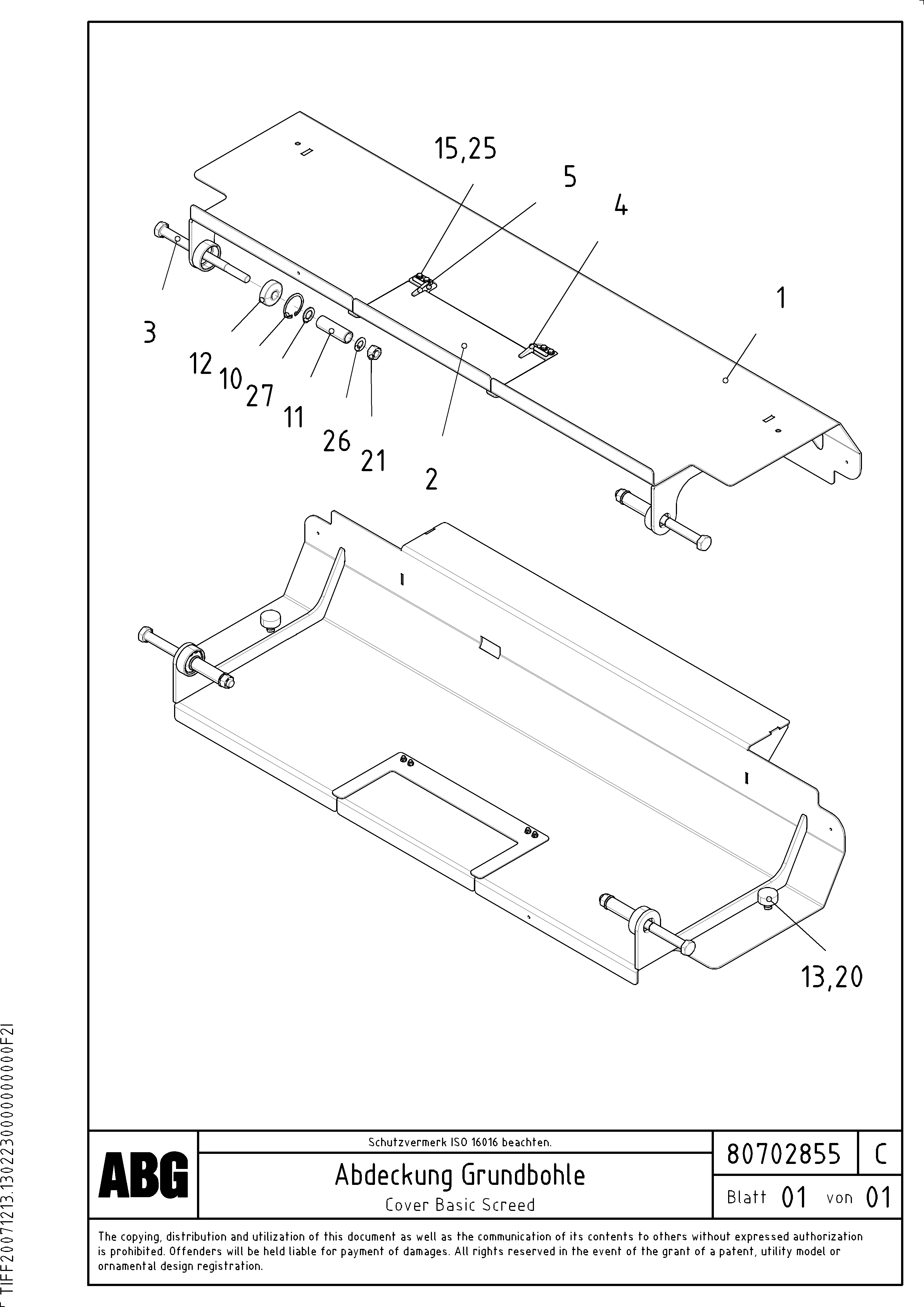 Схема запчастей Volvo VB-V 50 ATT. SCREEDS 2,0 - 5,0M ABG3870 - 63121 Cover basic screed 