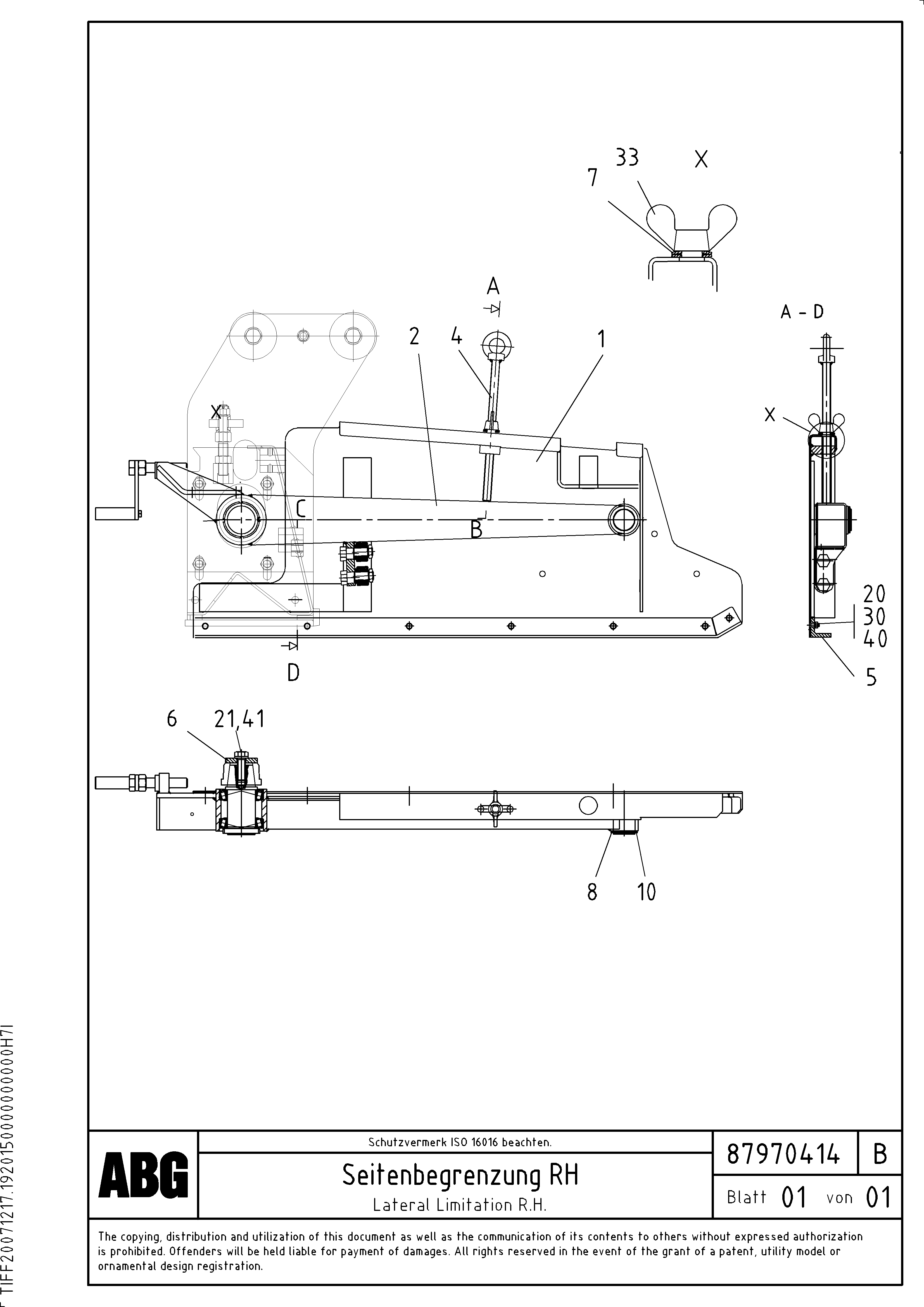 Схема запчастей Volvo VB-V 50 ATT. SCREEDS 2,0 - 5,0M ABG3870 - 64583 Lateral limitation 