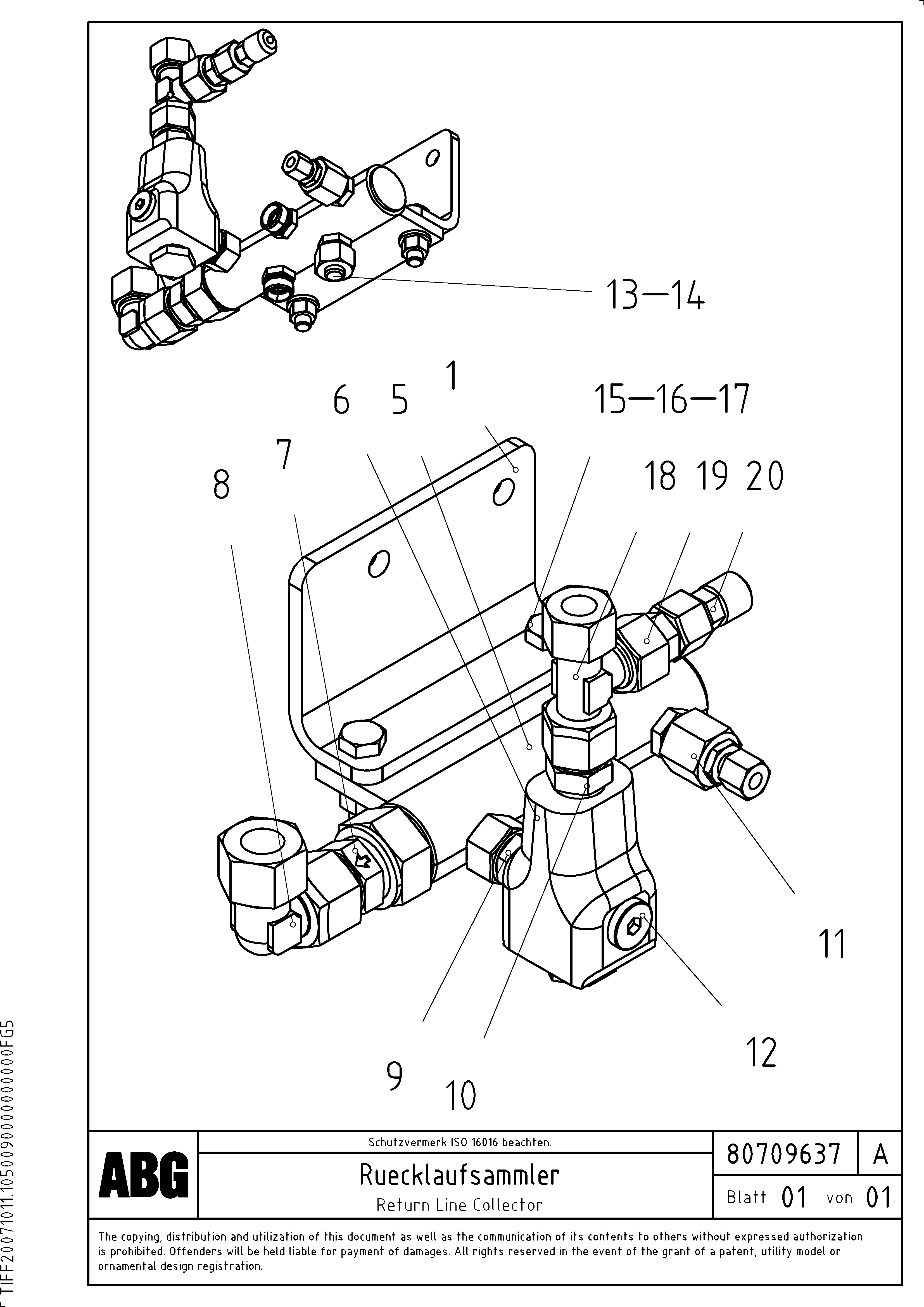Схема запчастей Volvo MB 122 VARIO ATT.SCREEDS 4,5 -12,0M ABG8820, ABG8820B - 63089 Return Line Collector for basic and extendable screed 