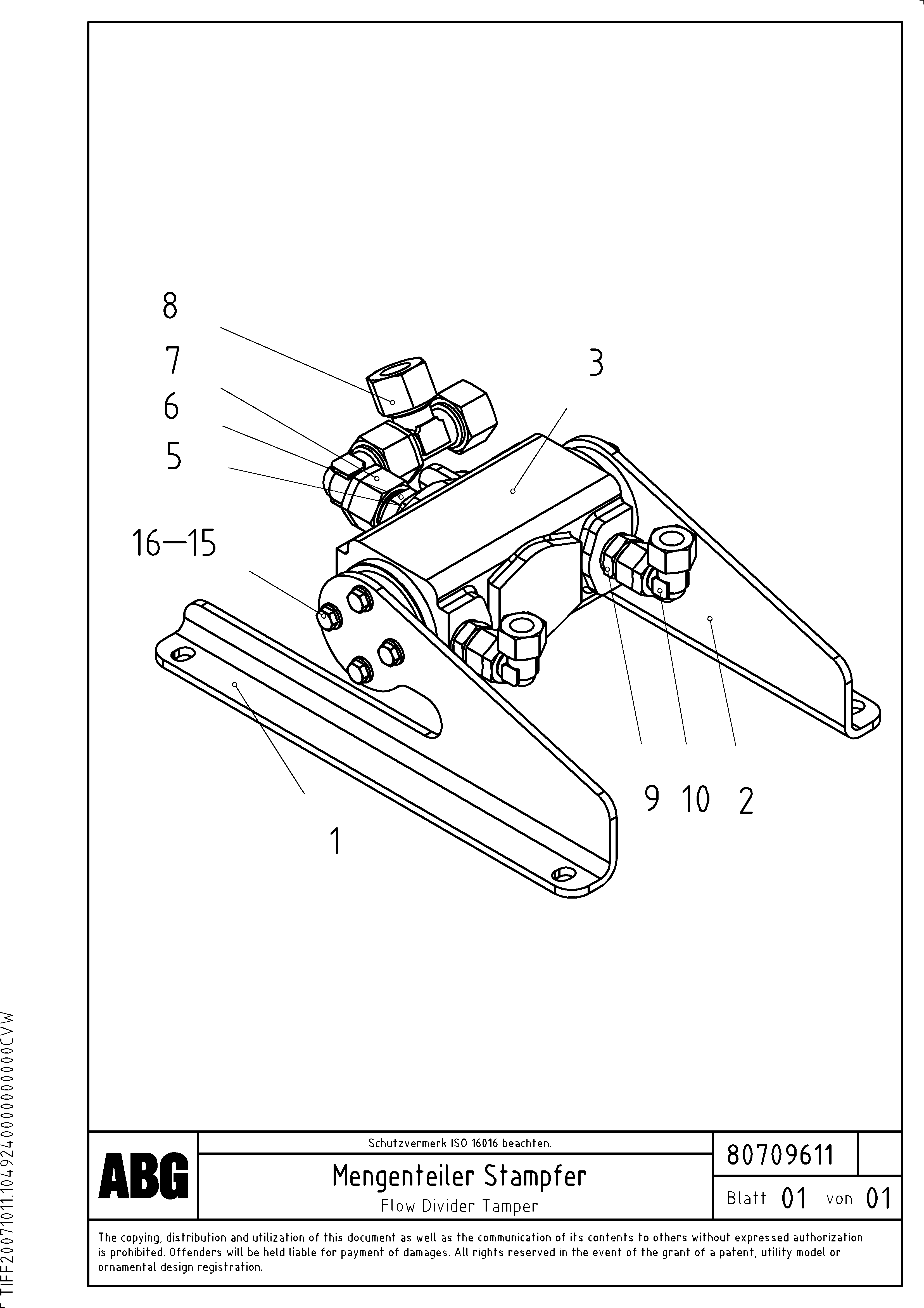 Схема запчастей Volvo MB 122 VARIO ATT.SCREEDS 4,5 -12,0M ABG8820, ABG8820B - 65185 Flow devider tamper 