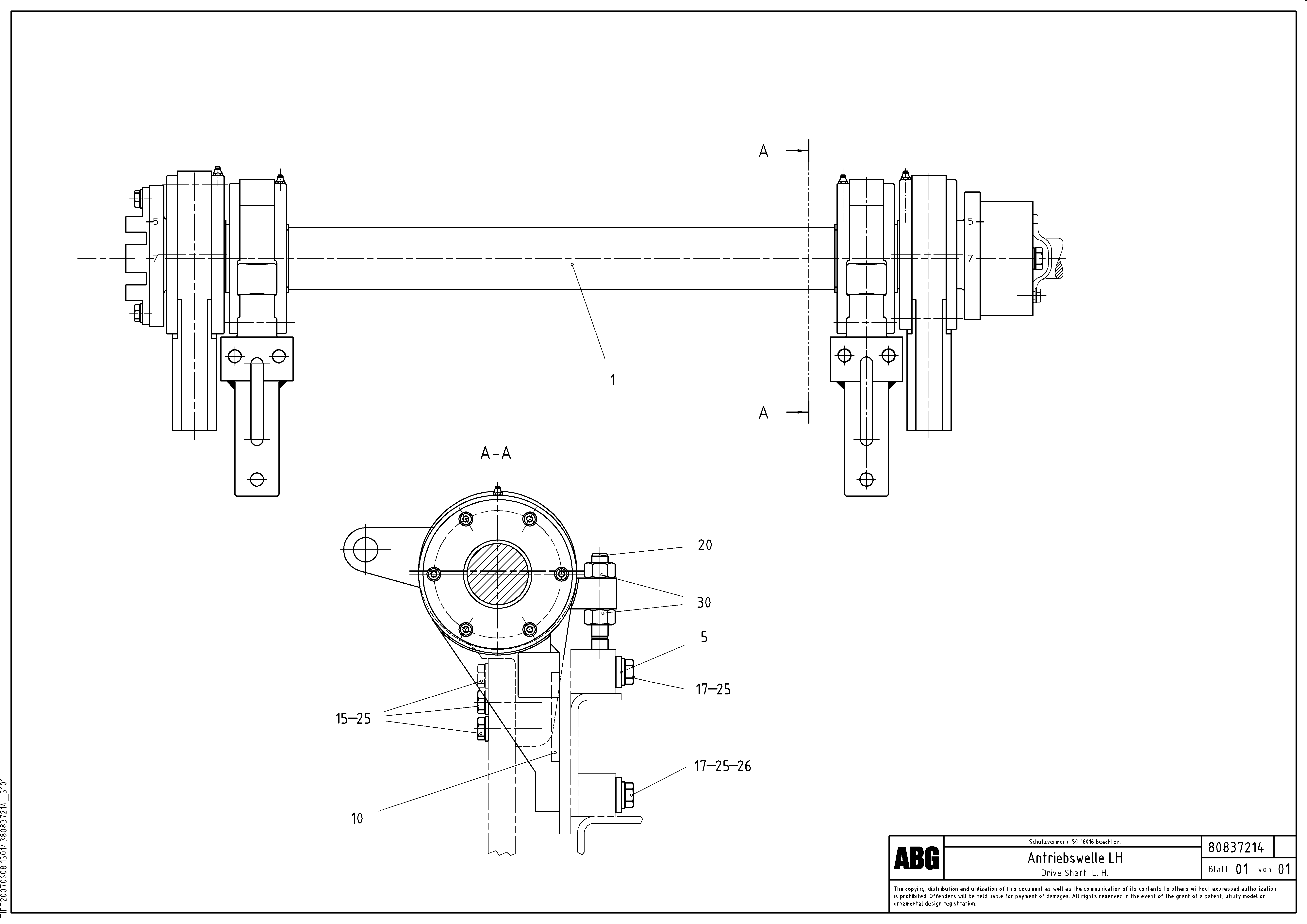 Схема запчастей Volvo MB 122 VARIO ATT.SCREEDS 4,5 -12,0M ABG8820, ABG8820B - 65188 Tamper drive shaft for tamper/basic screed 