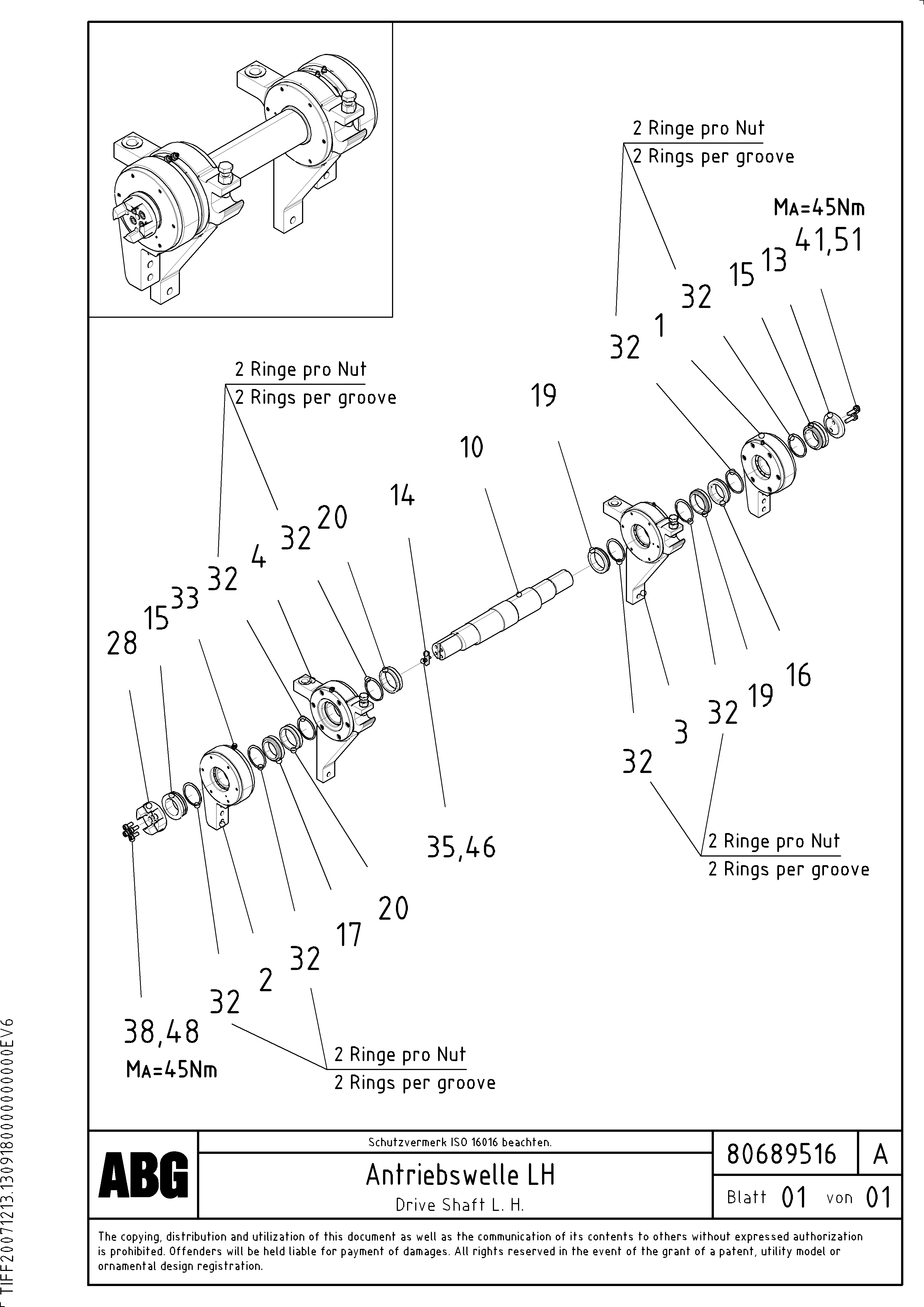 Схема запчастей Volvo MB 122 VARIO ATT.SCREEDS 4,5 -12,0M ABG8820, ABG8820B - 65208 Drive shaft for extension 