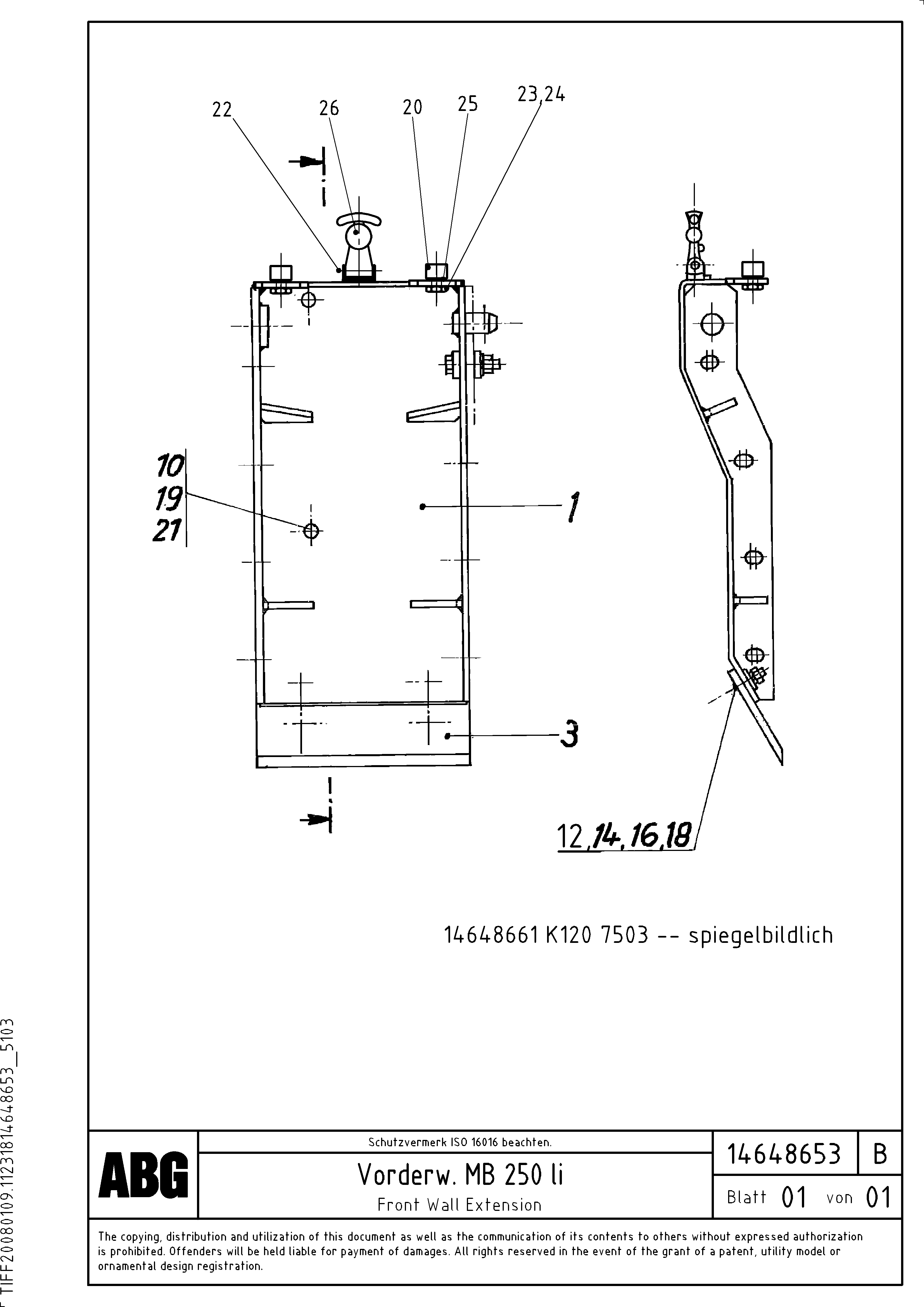 Схема запчастей Volvo MB 122 - 78509 Deflector for extension MB 122 ATT. SCREEDS 2,5 -10,0M ABG7820, ABG7820B