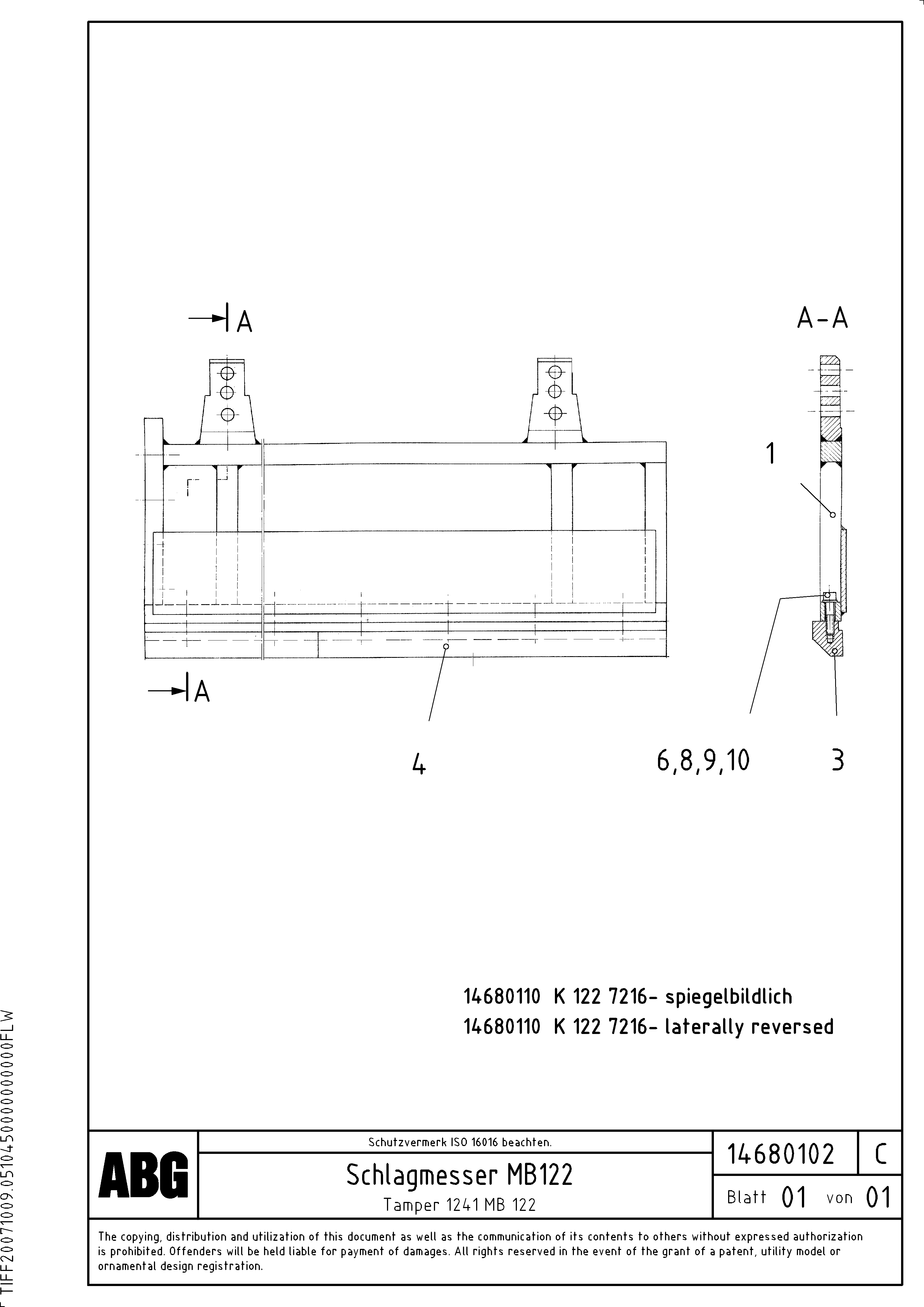 Схема запчастей Volvo MB 122 - 81126 Tamper plate for basic screed MB 122 ATT. SCREEDS 2,5 -12,0M ABG8820, ABG8820B