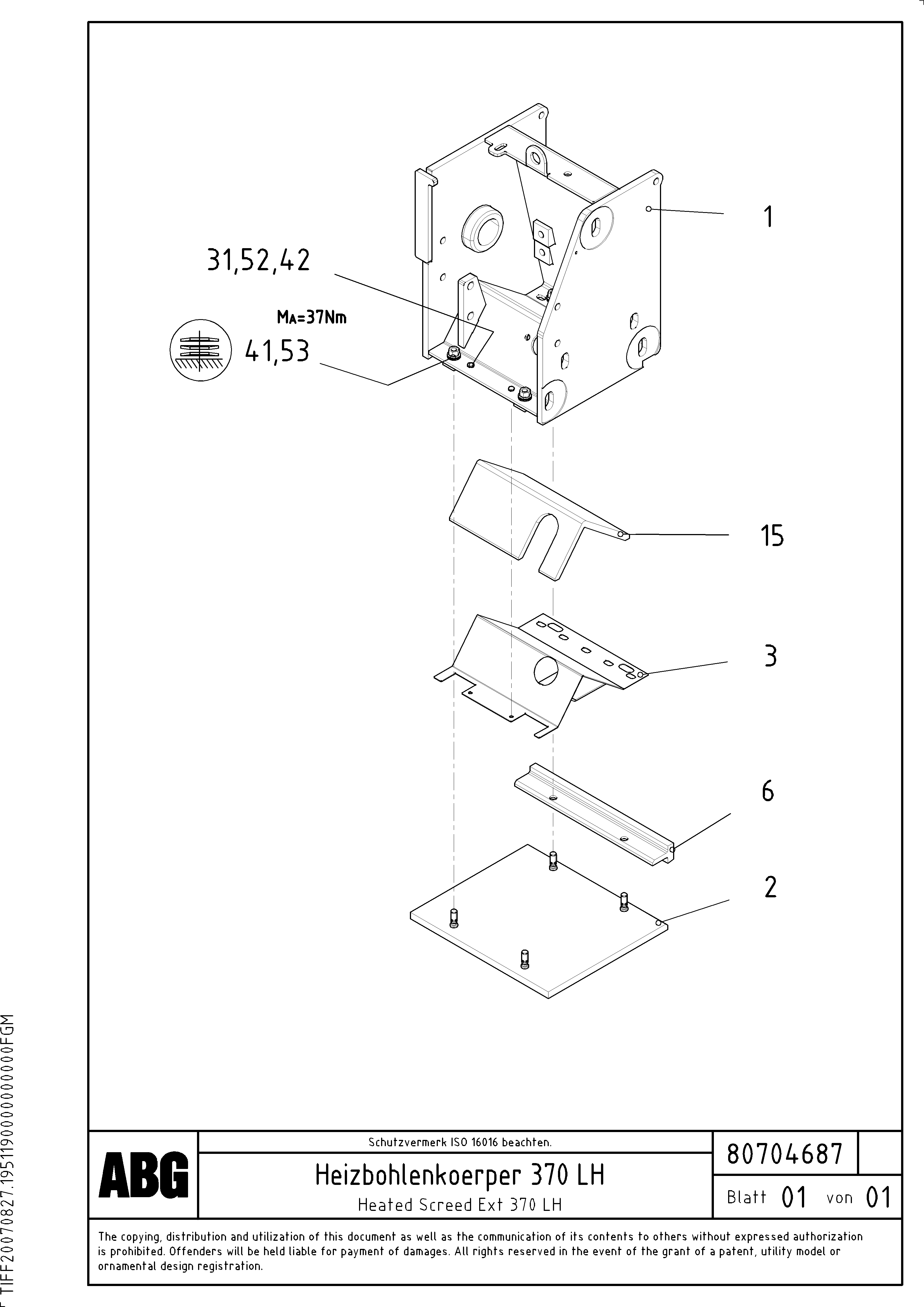 Схема запчастей Volvo VB 50 - 67375 Heating screed for extension VB 50 ATT. SCREEDS 2,0 - 5,0M ABG3870