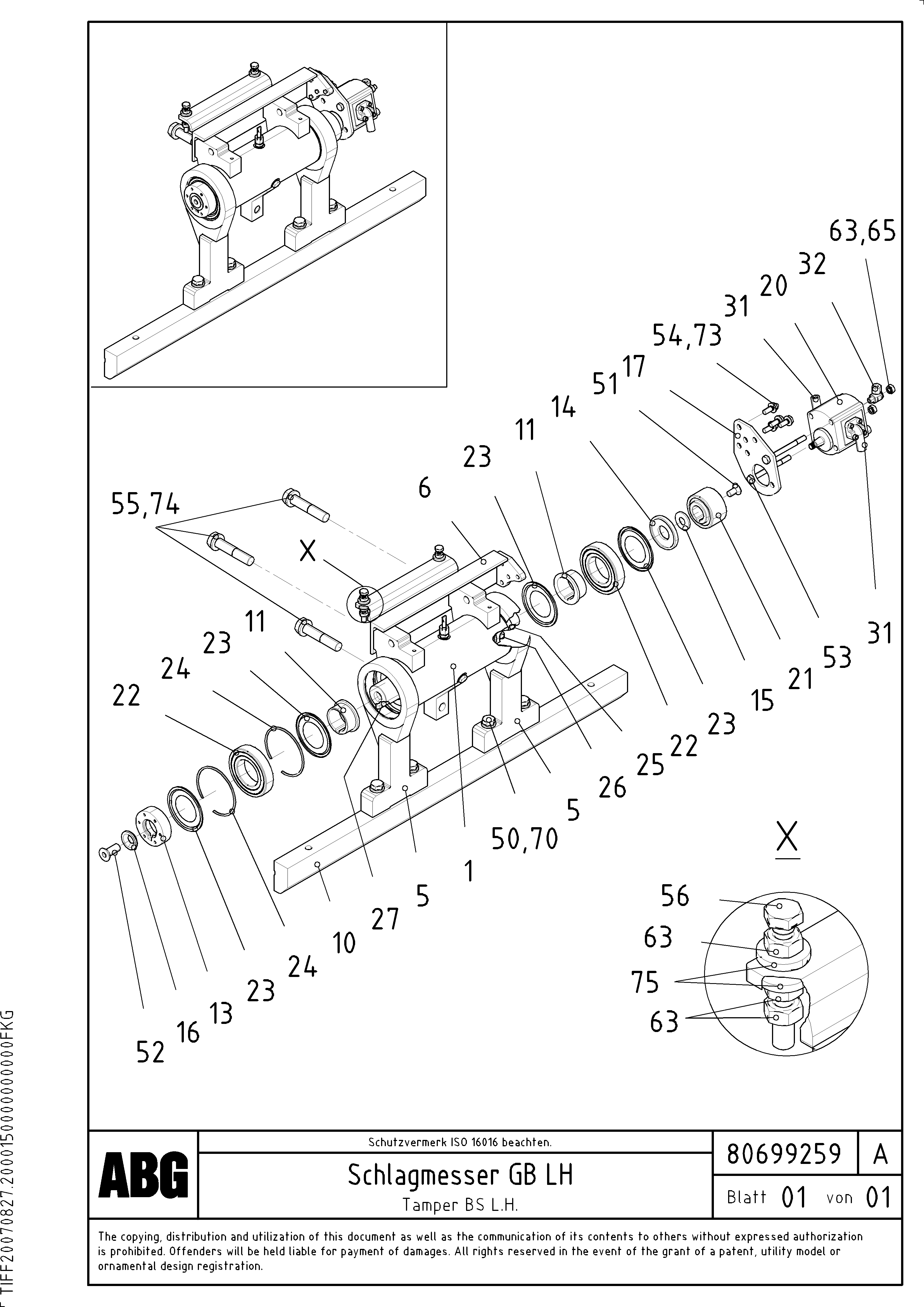 Схема запчастей Volvo VB 50 - 67627 Tamper for basic screed VB 50 ATT. SCREEDS 2,0 - 5,0M ABG3870