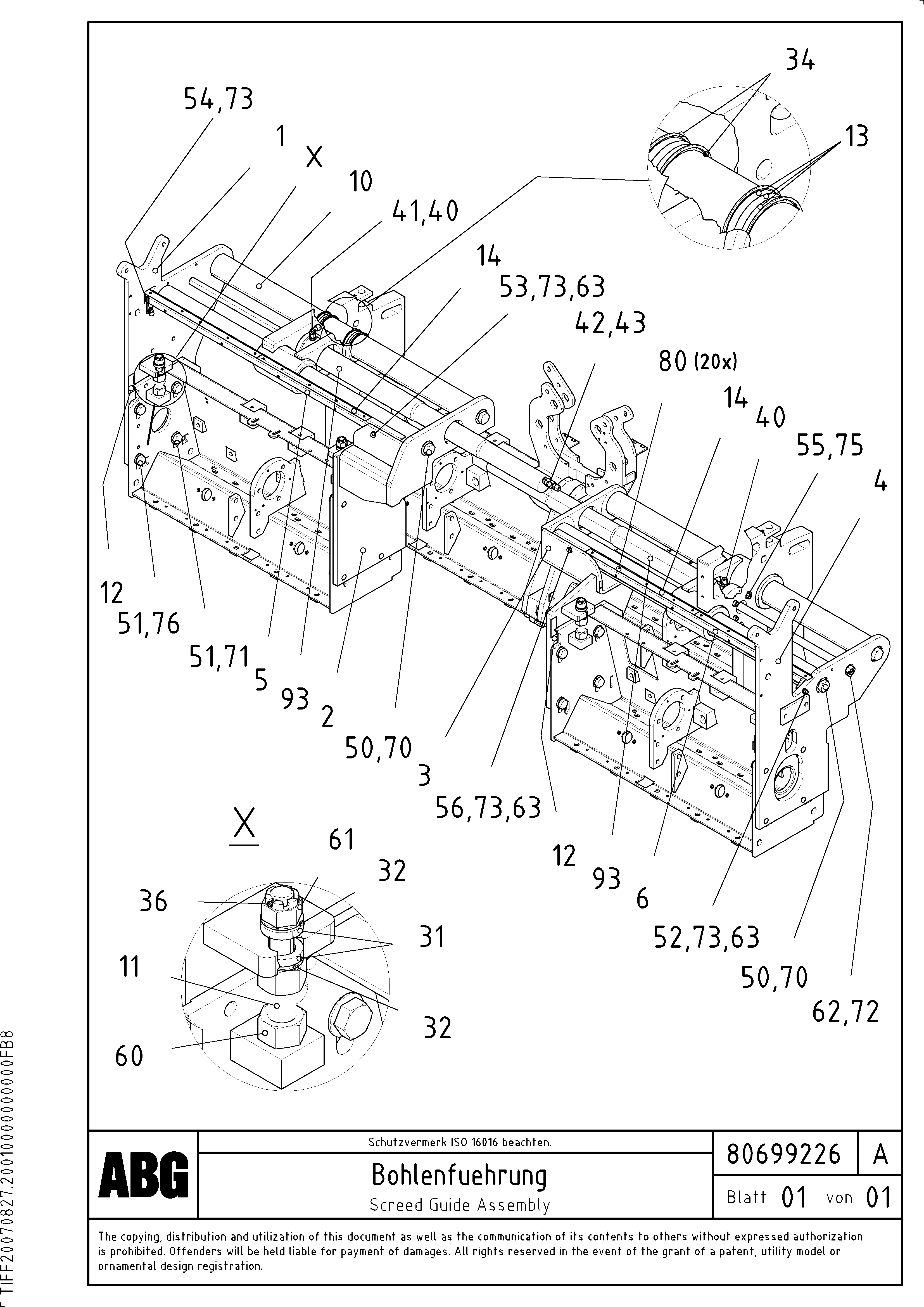 Схема запчастей Volvo VB 50 - 71259 Screed guide for basic screed VB 50 ATT. SCREEDS 2,0 - 5,0M ABG3870