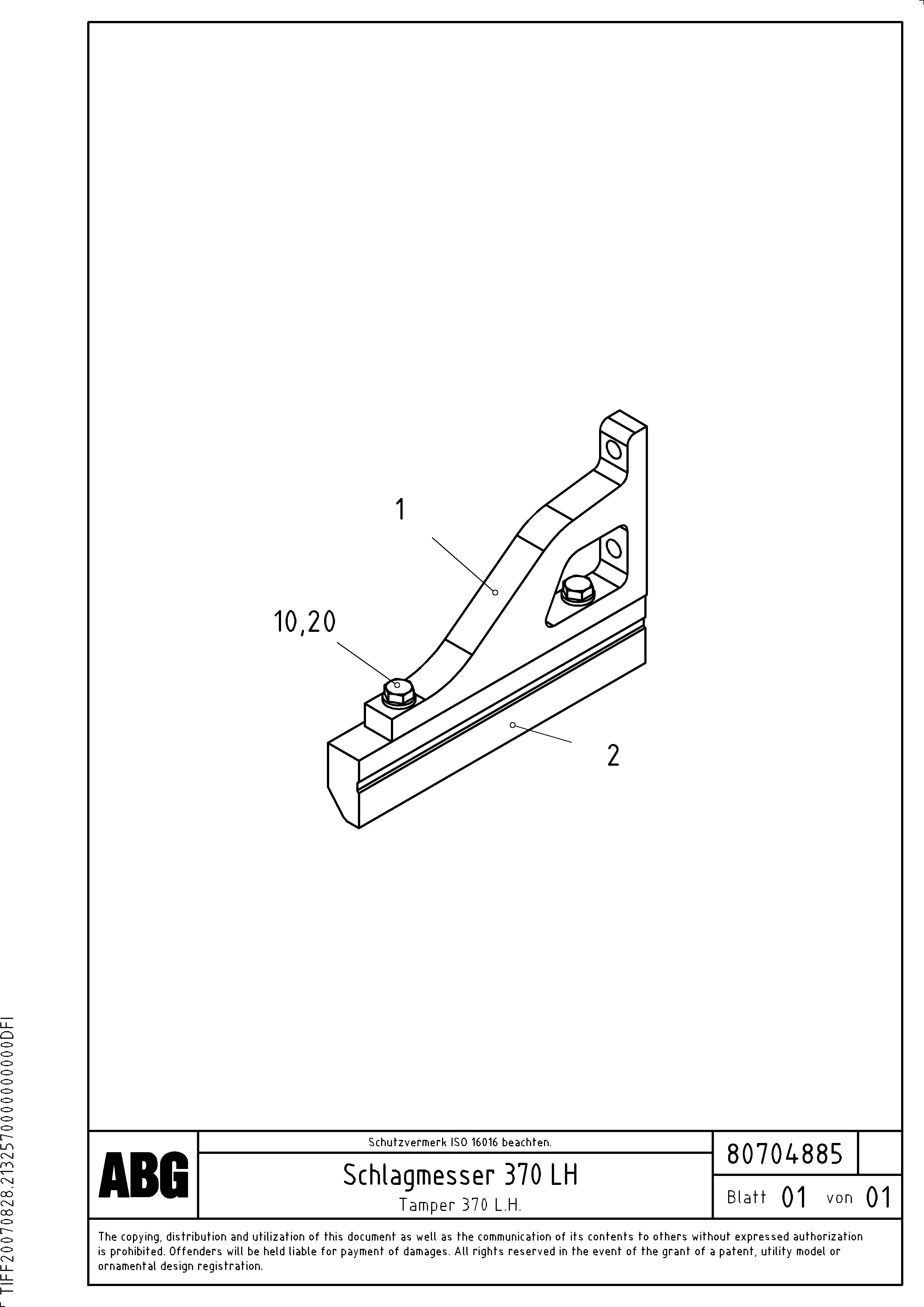 Схема запчастей Volvo VB 50 - 68711 Tamper for extension VB 50 ATT. SCREEDS 2,0 - 5,0M ABG3870