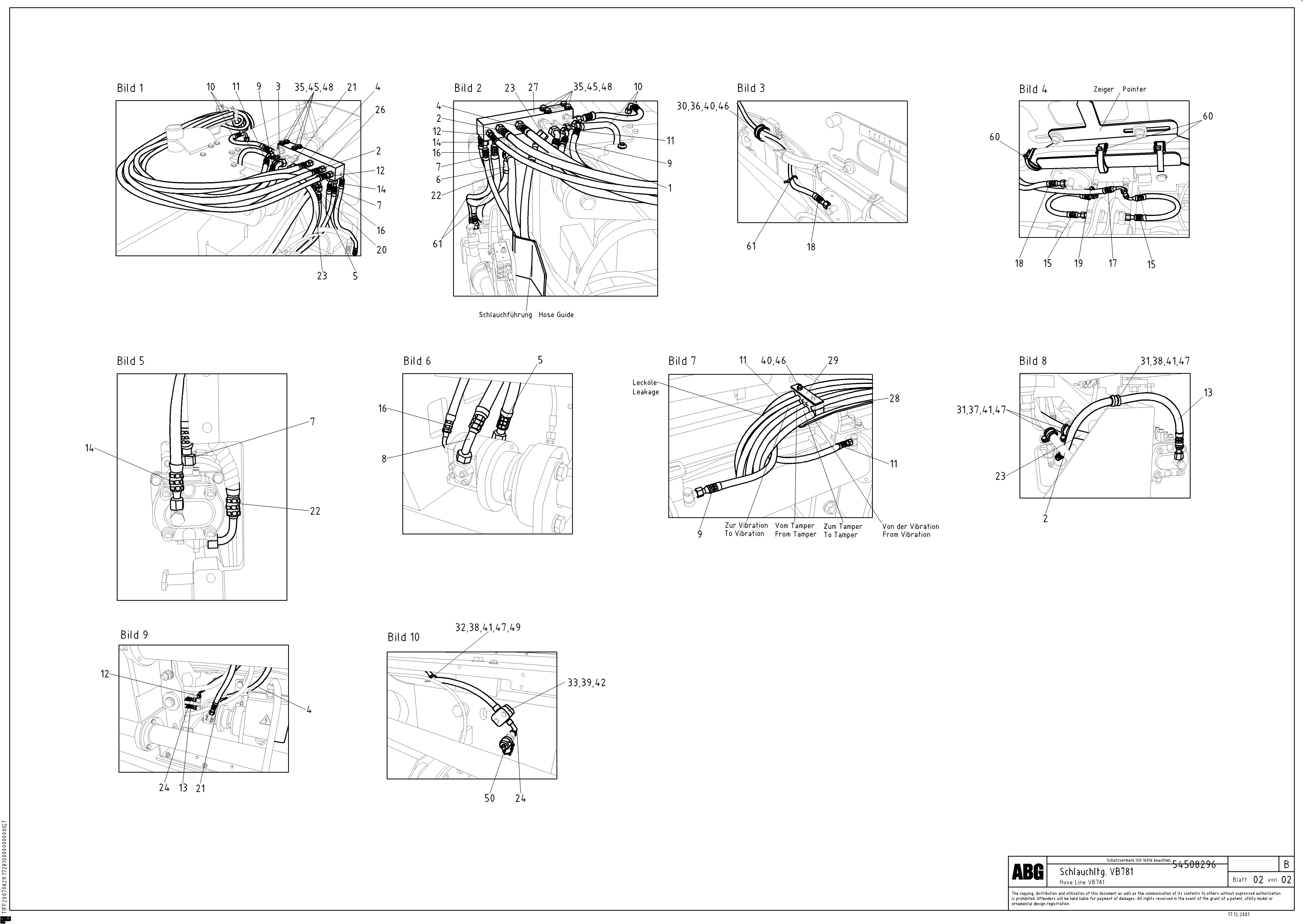 Схема запчастей Volvo VB 78 GTC - 86001 Hose lines from connection block VB 78 GTC ATT. SCREEDS 2,5 - 9,0M ABG5820/6820/7820/7820B