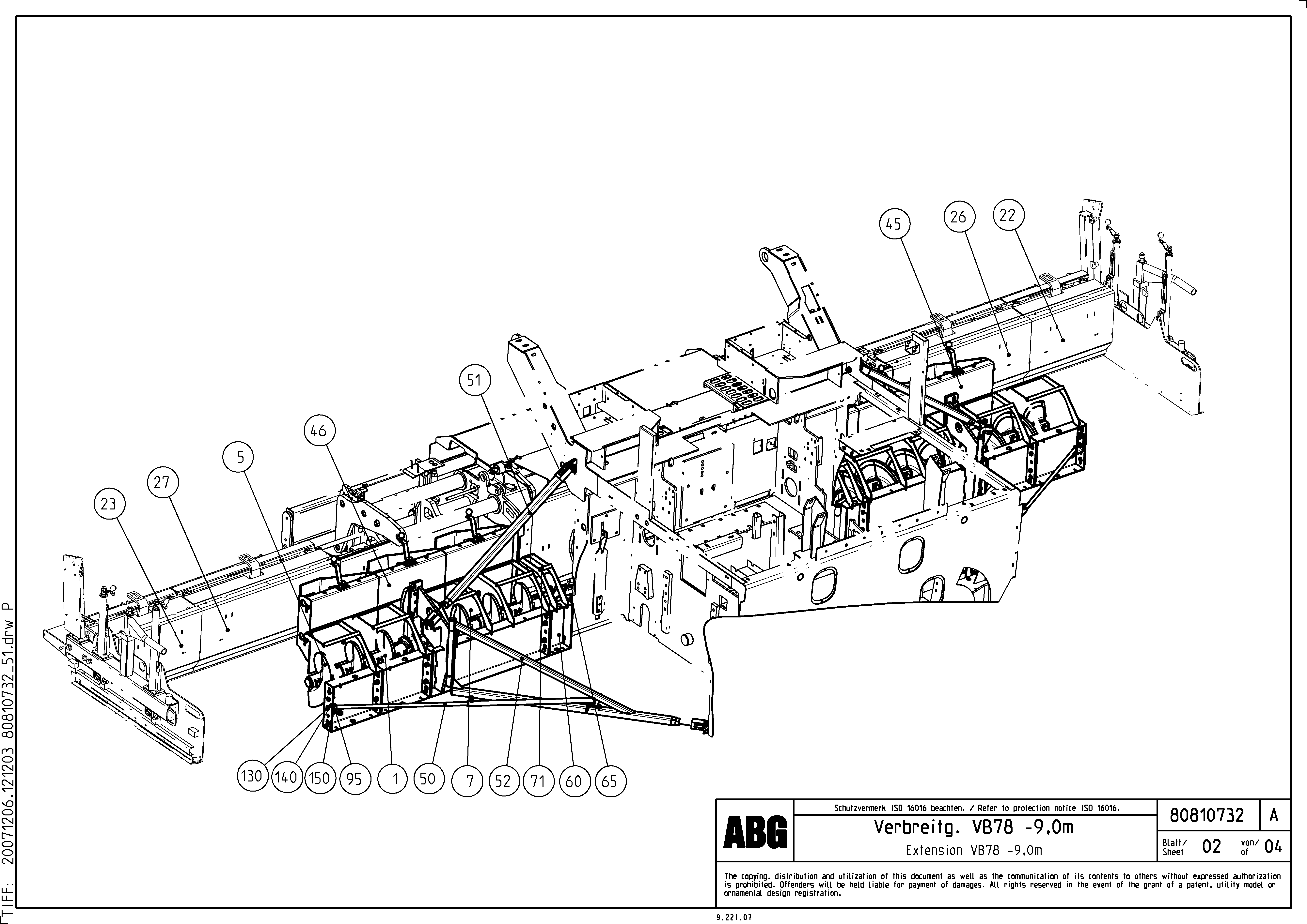 Схема запчастей Volvo VB 78 GTC - 78609 Extension VB 78 GTC ATT. SCREEDS 2,5 - 9,0M ABG5770, ABG5870, ABG6870