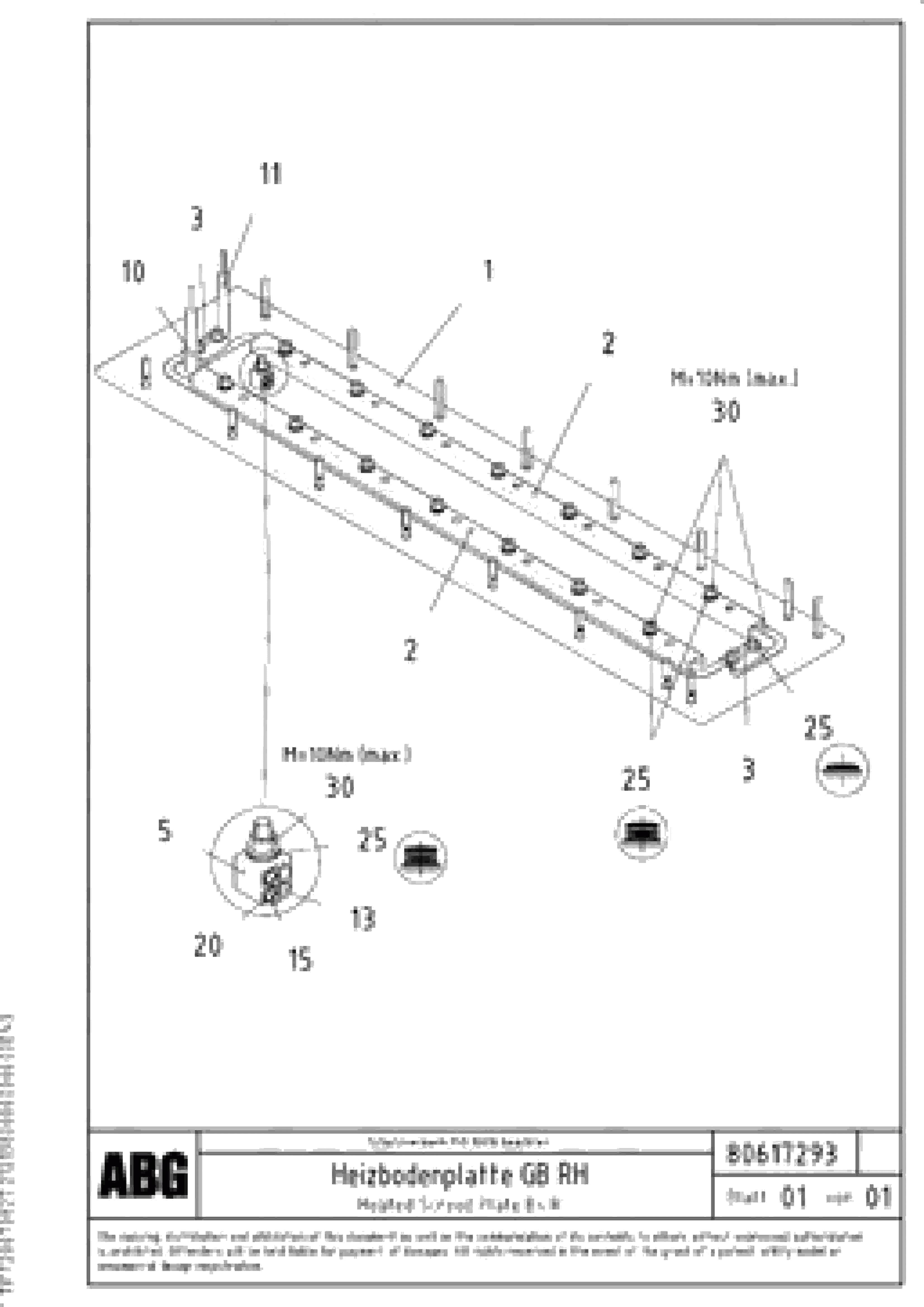 Схема запчастей Volvo VB 88 ETC - 80787 Heated screed plate for basic screed VB 88 ETC ATT. SCREED 3,0 - 9,0 M ABG9820