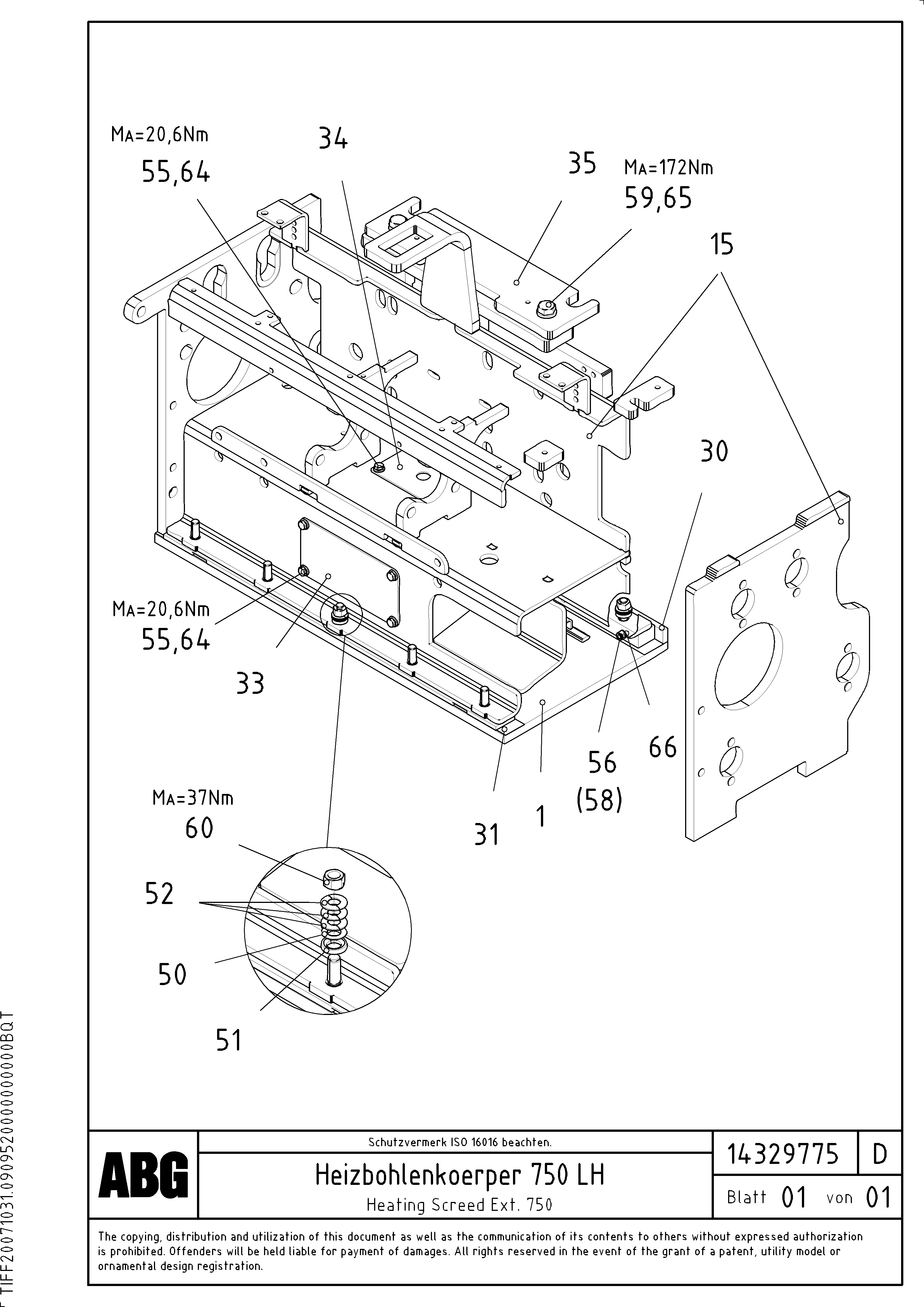Схема запчастей Volvo VB 88 ETC - 81797 Heated body for extension VB 88 ETC ATT. SCREED 3,0 - 9,0 M ABG9820