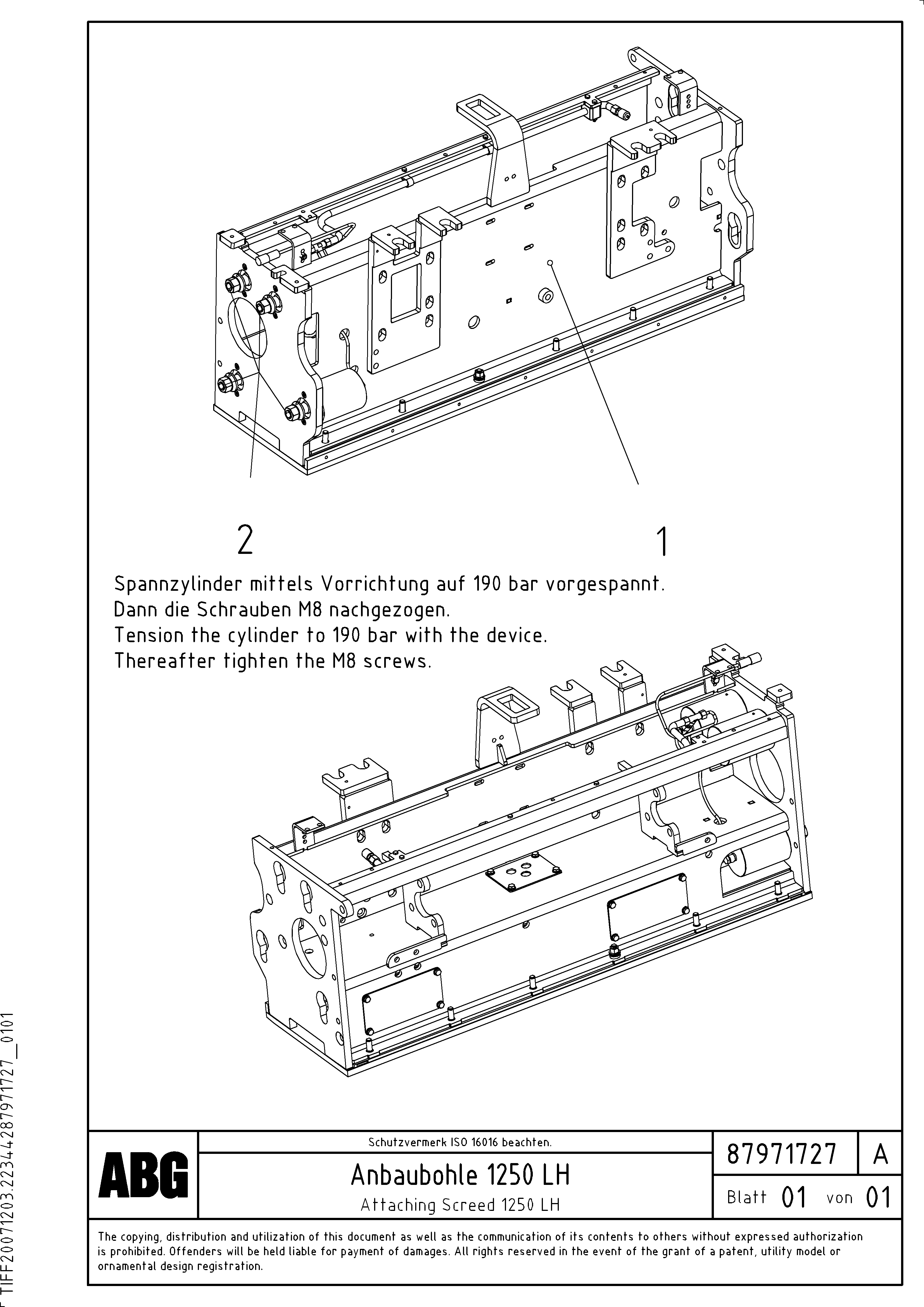 Схема запчастей Volvo VB 88 ETC - 77415 Attaching screed for extension VB 88 ETC ATT. SCREED 3,0 - 10,0M ABG8820, ABG8820B