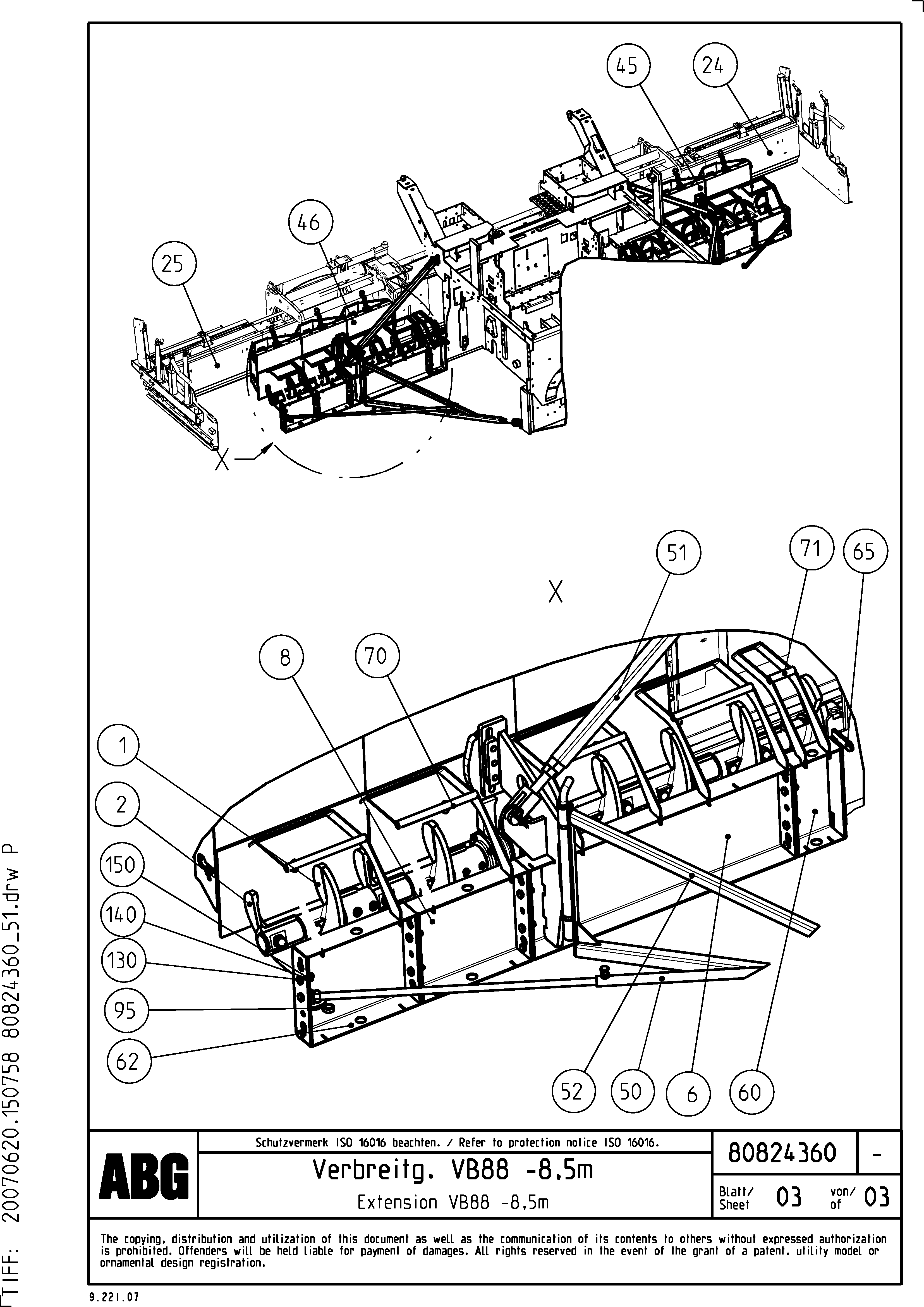 Схема запчастей Volvo VB 88 ETC - 74594 Expansion, added parts per screed version VB 88 ETC ATT. SCREED 3,0 - 9,0 M ABG6870