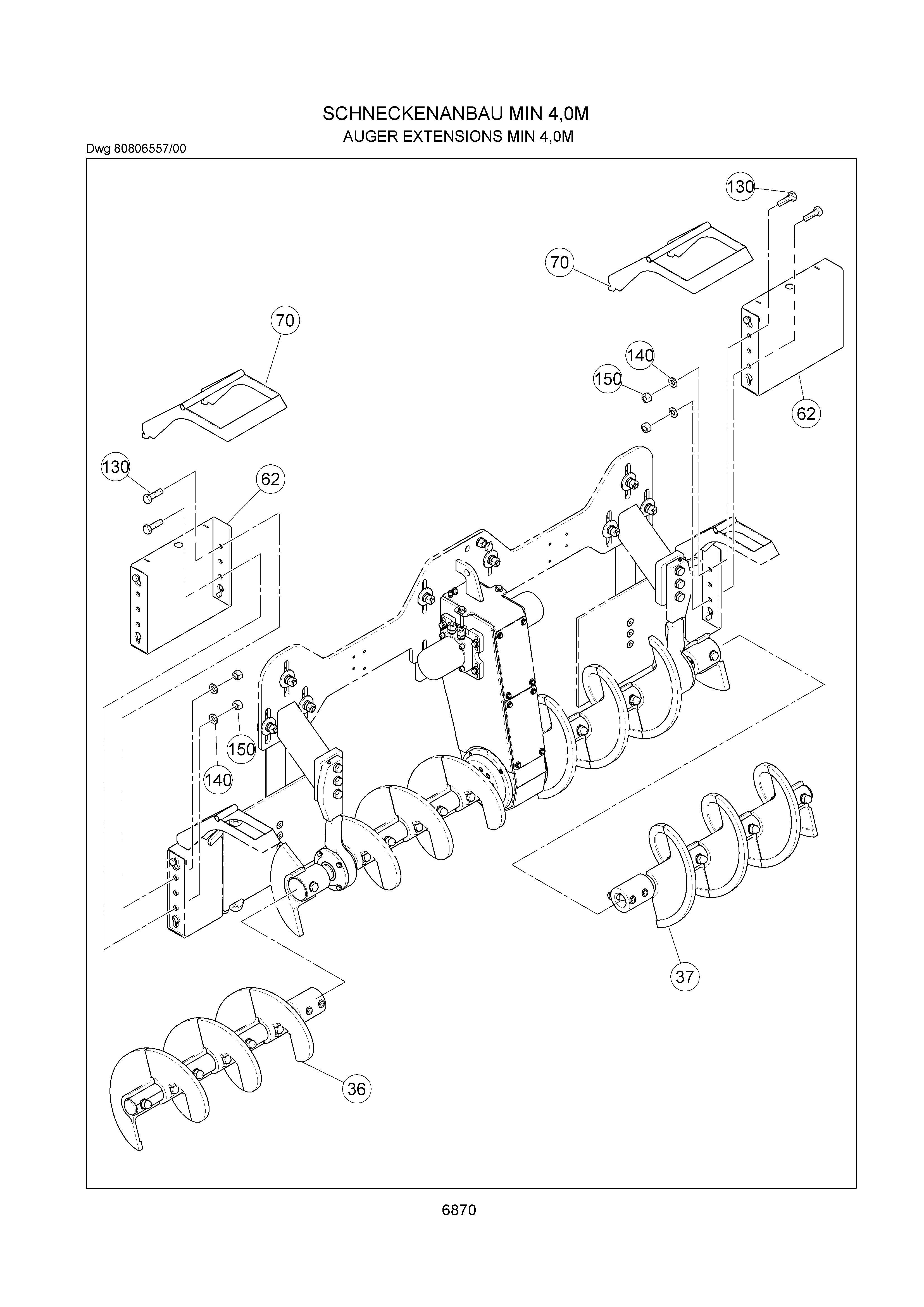 Схема запчастей Volvo VB 88 GTC - 68934 Auger extension, Variomatic VB 88 GTC ATT. SCREEDS 3,0 - 9,0M ABG6870