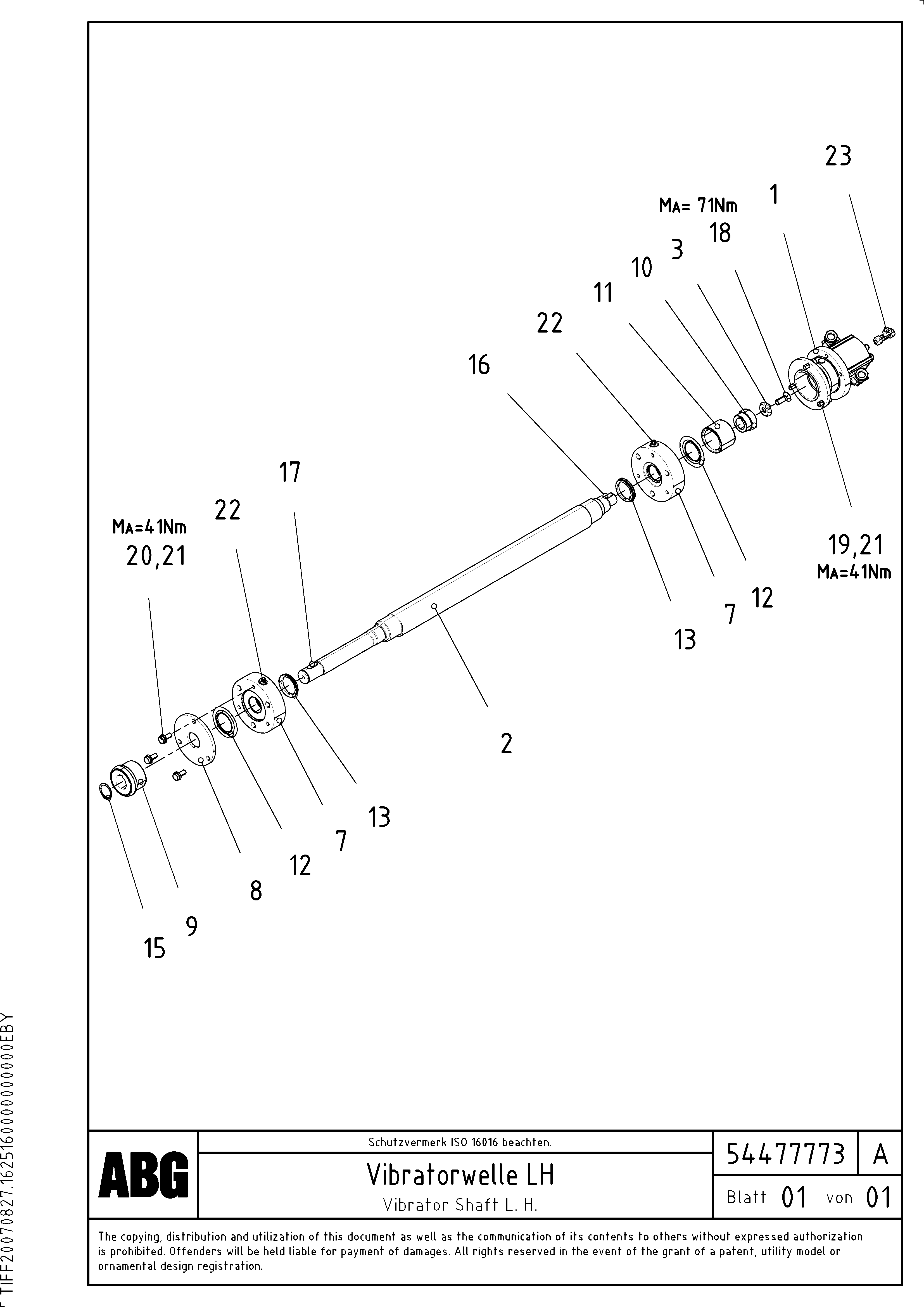Схема запчастей Volvo VB 88 GTC - 70413 Vibrator shaft for extension VB 88 GTC ATT. SCREEDS 3,0 - 9,0M ABG6870
