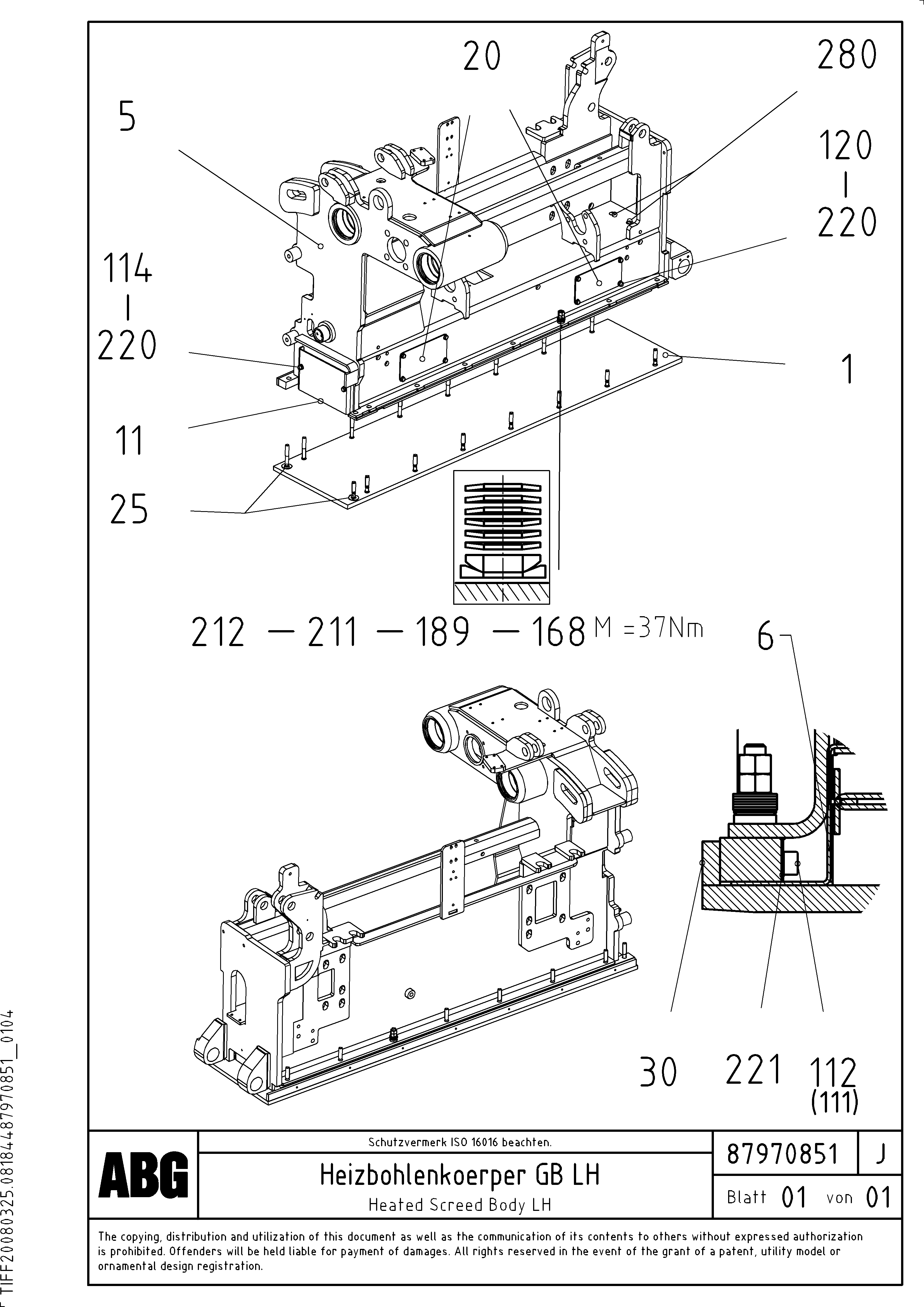 Схема запчастей Volvo VB 88 GTC - 67775 Heated body for basic screed VB 88 GTC ATT. SCREEDS 3,0 - 9,0M ABG6870