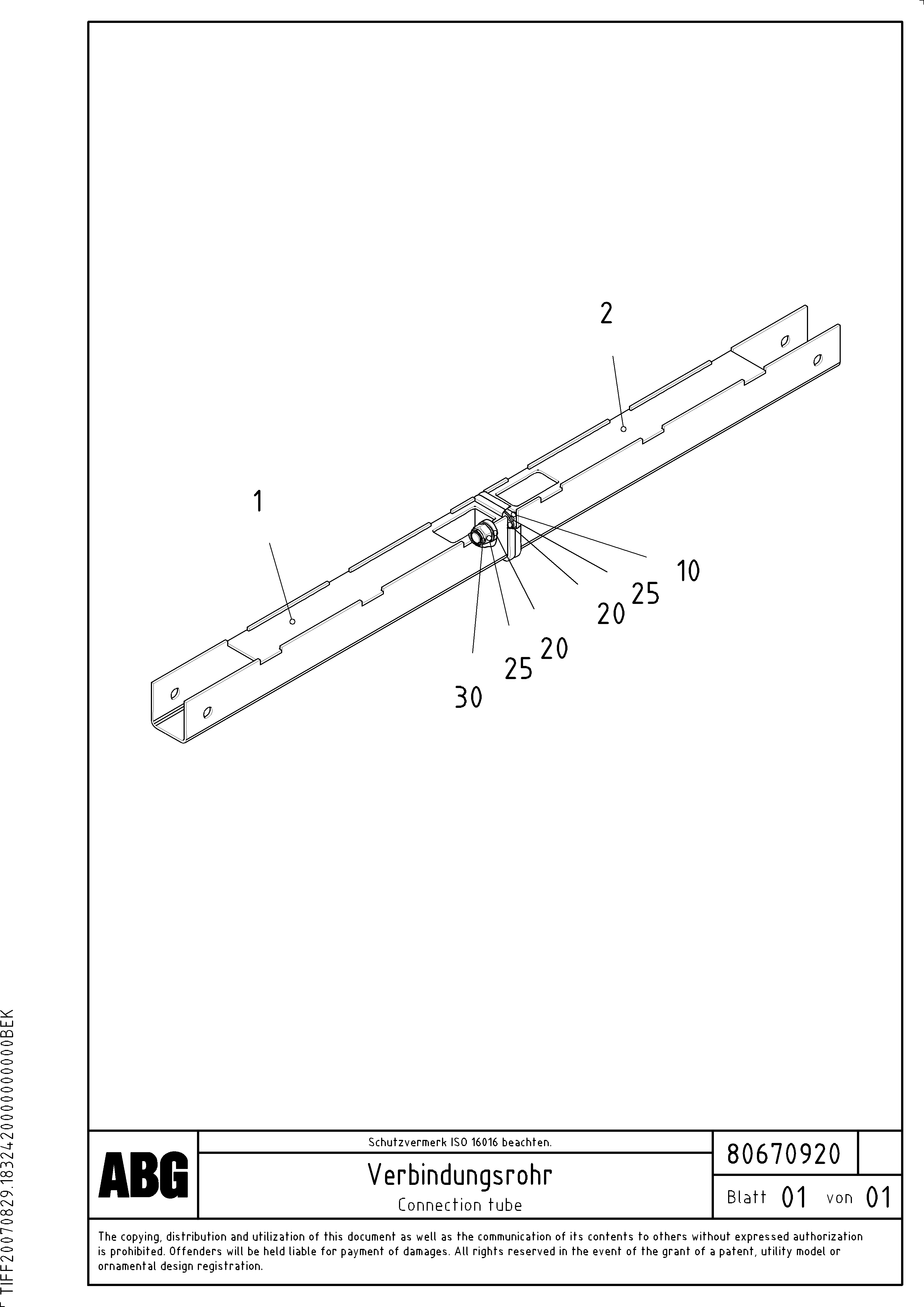 Схема запчастей Volvo VB 88 GTC - 70441 Connection tube for flapable lateral limitation VB 88 GTC ATT. SCREEDS 3,0 - 9,0M ABG6870