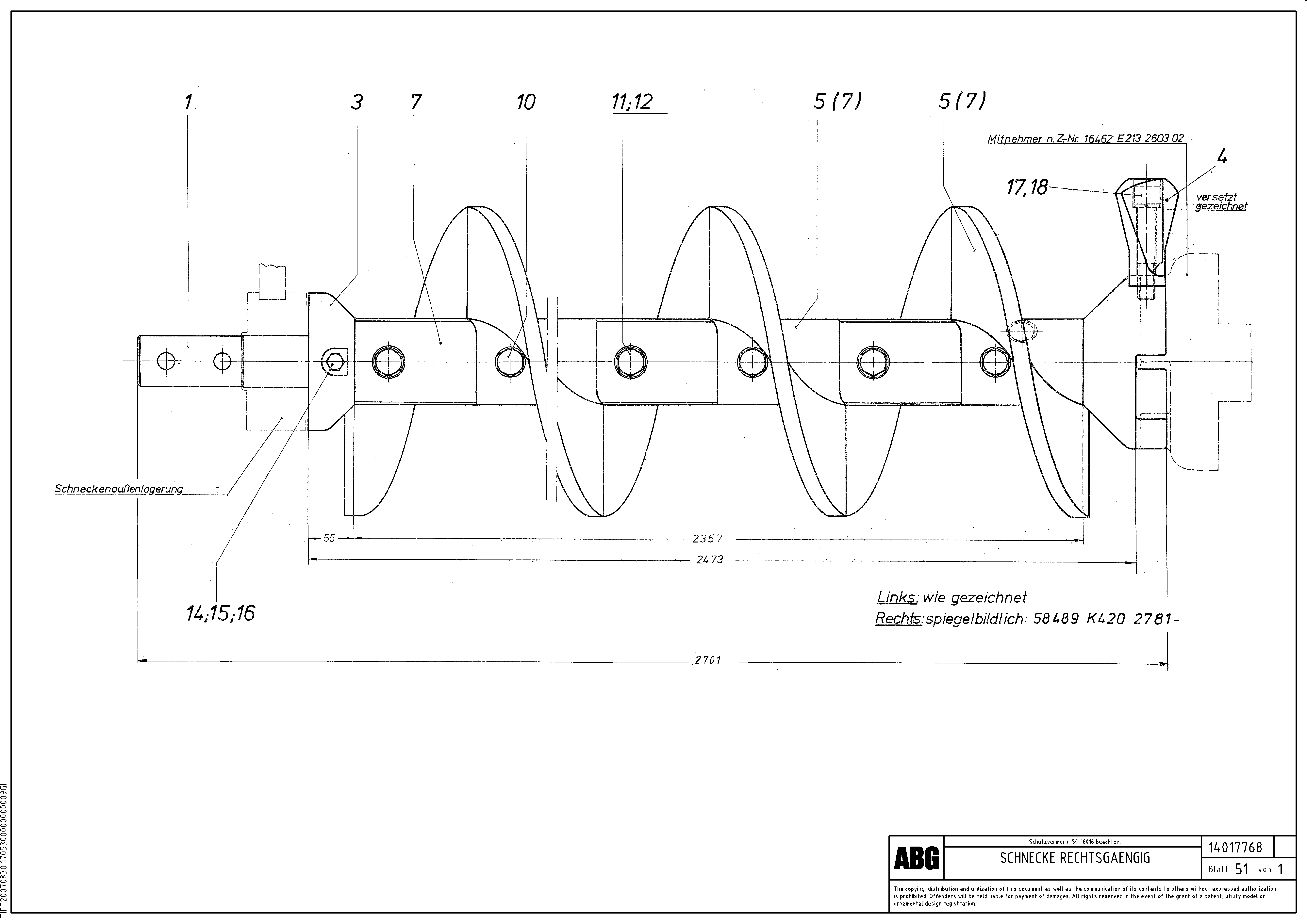 Схема запчастей Volvo VDT 121 - 91018 Auger for outside auger bearing VDT 121 ATT. SCREEDS 2,5 -13,0M ABG8820/ABG8820B
