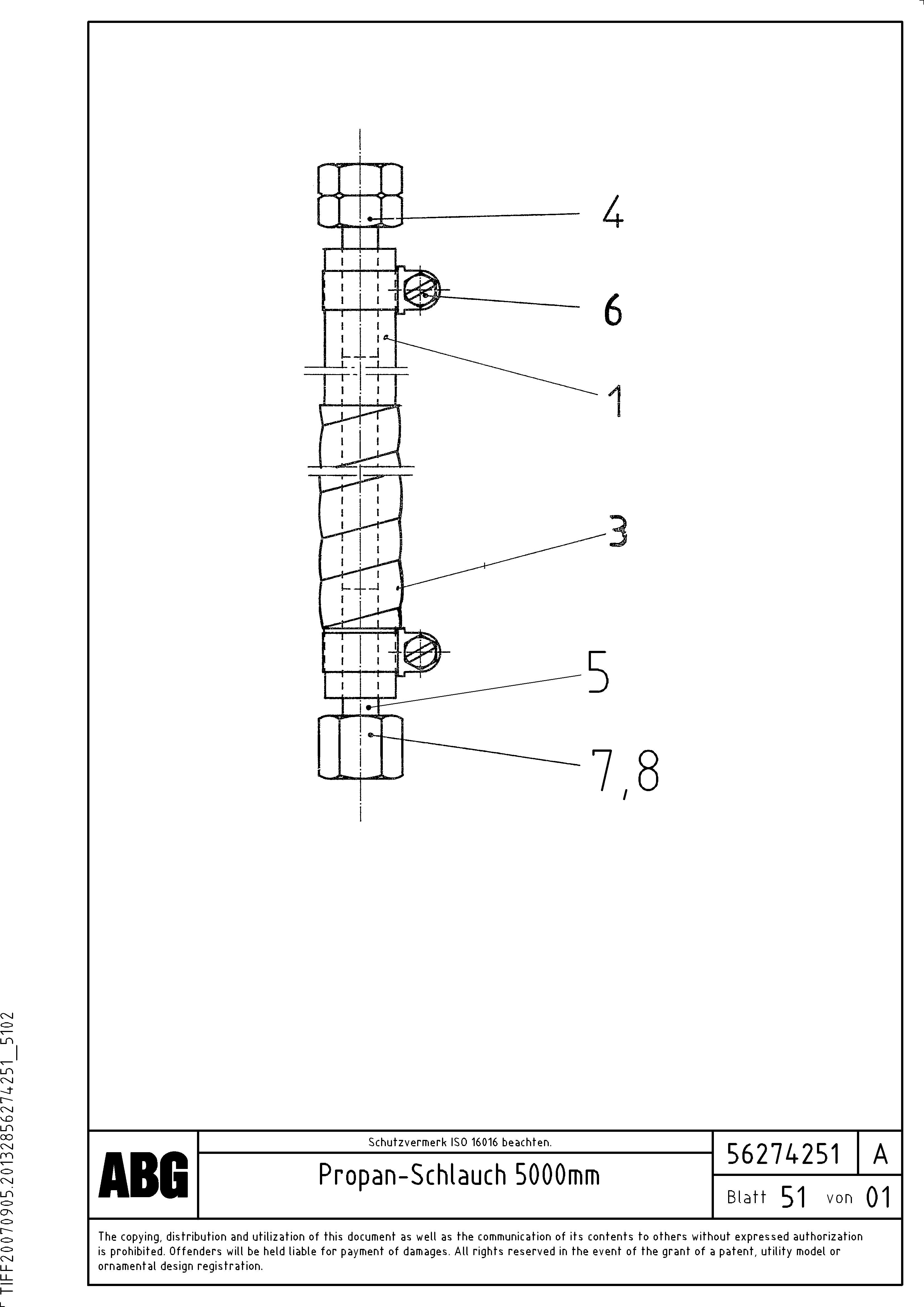 Схема запчастей Volvo VDT 121 - 82396 Propane gas hose VDT 121 ATT. SCREEDS 2,5 -13,0M ABG8820/ABG8820B
