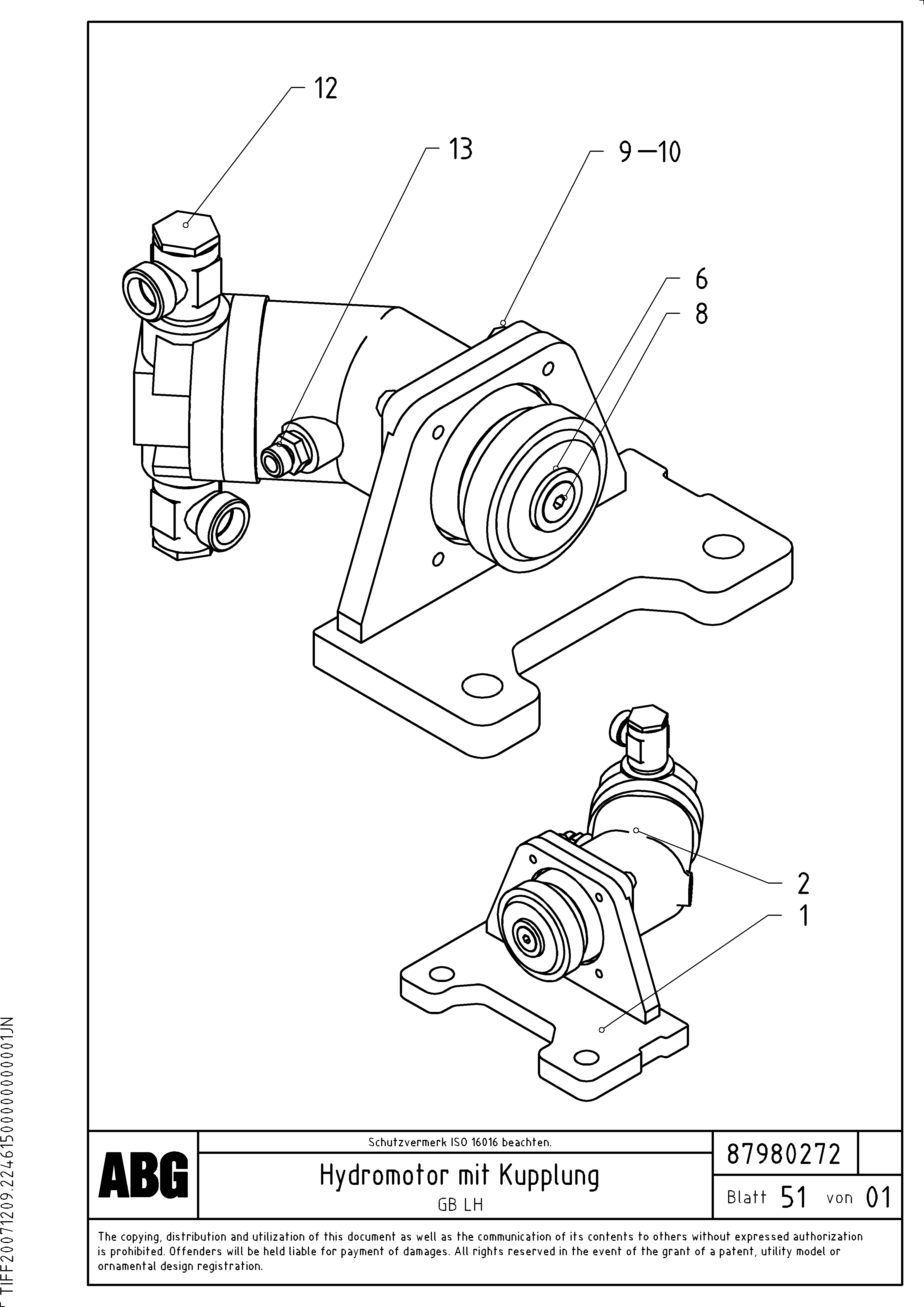 Схема запчастей Volvo VDT-V 78 ETC - 72409 Hydraulic motor with tamper coupling for basic screed VDT-V 78 ETC ATT. SCREED 2,5 - 9,0 M ABG8820/ABG8820B
