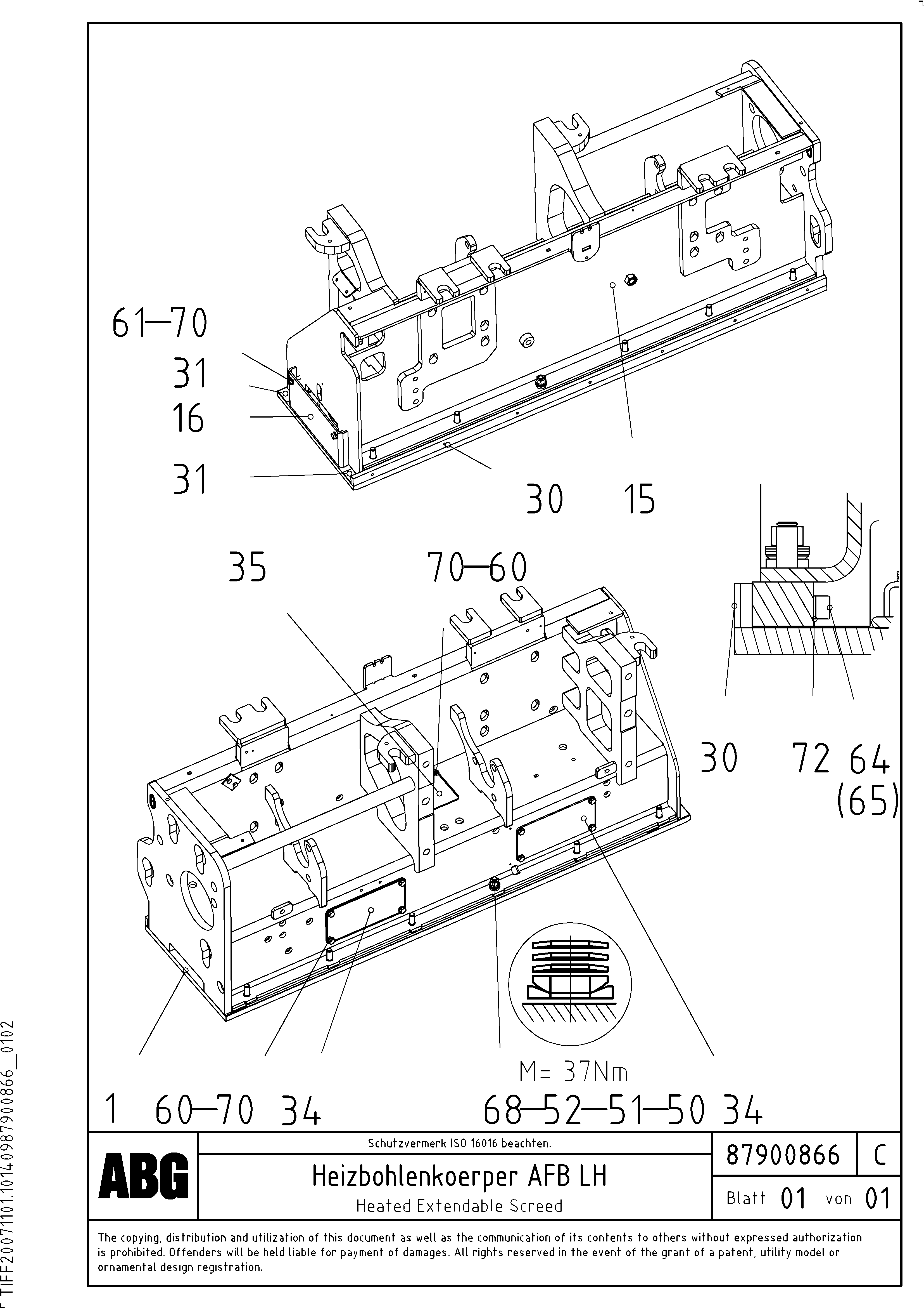 Схема запчастей Volvo VDT-V 78 ETC - 76617 Heated body for extendable screed VDT-V 78 ETC ATT. SCREED 2,5 - 9,0 M ABG6820, ABG7820/ABG7820B