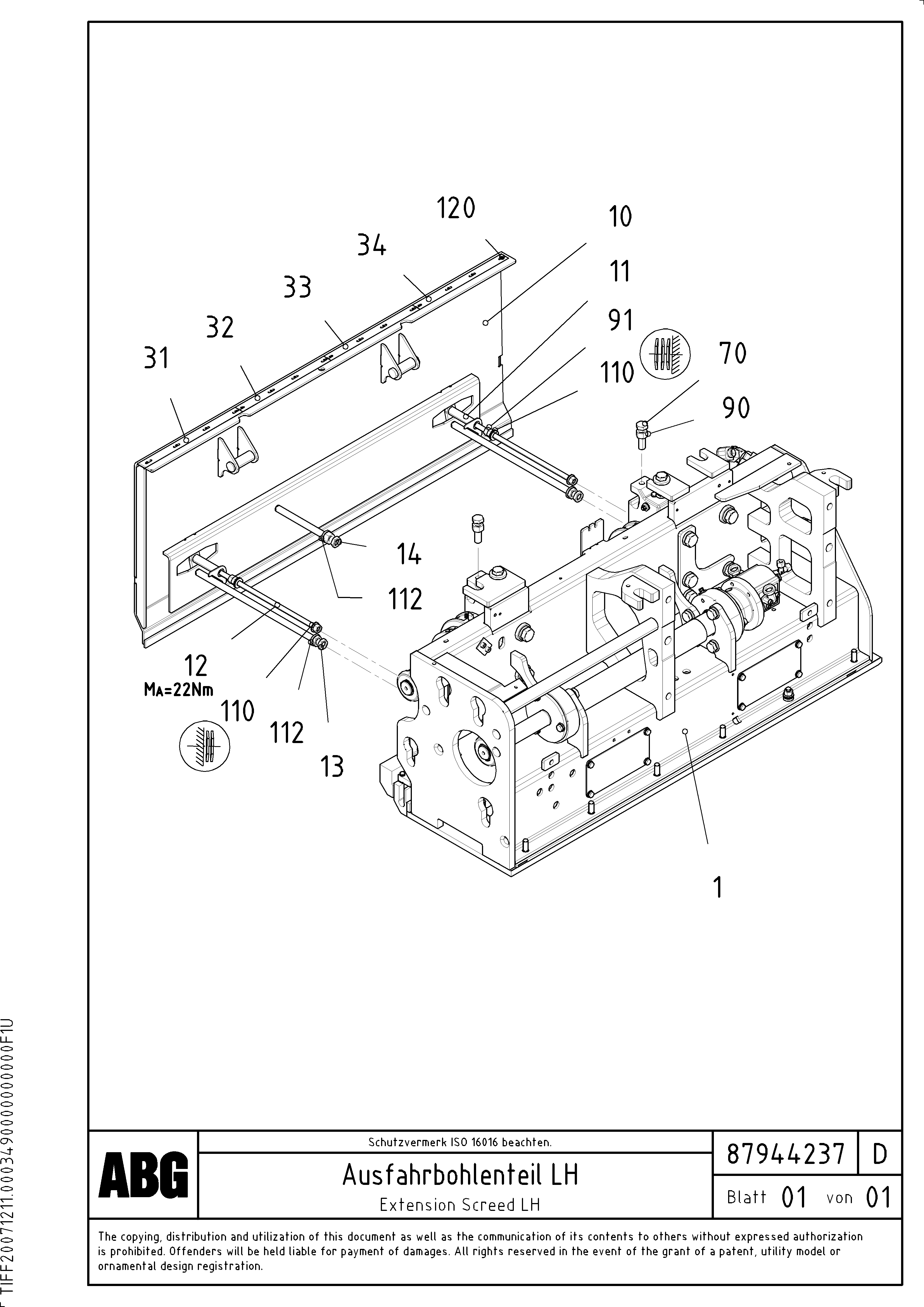 Схема запчастей Volvo VDT-V 78 ETC - 73406 Extension screed VDT-V 78 ETC ATT. SCREED 2,5 - 9,0 M ABG6820, ABG7820/ABG7820B