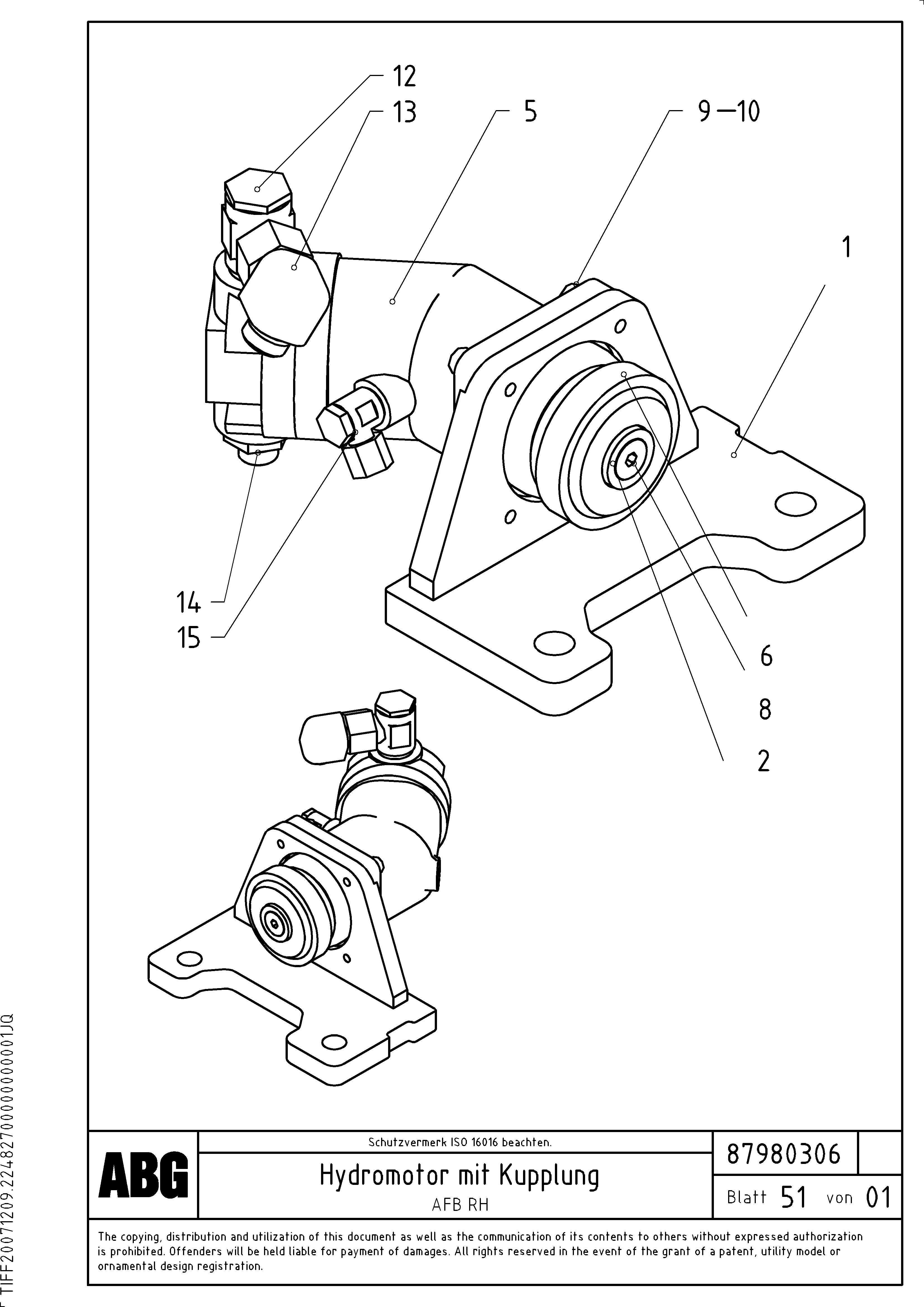 Схема запчастей Volvo VDT-V 78 GTC - 69971 Hydraulic motor with tamper coupling for extendable screed VDT-V 78 GTC ATT. SCREEDS 2,5 - 9,0M AGB8820, AGB8820B