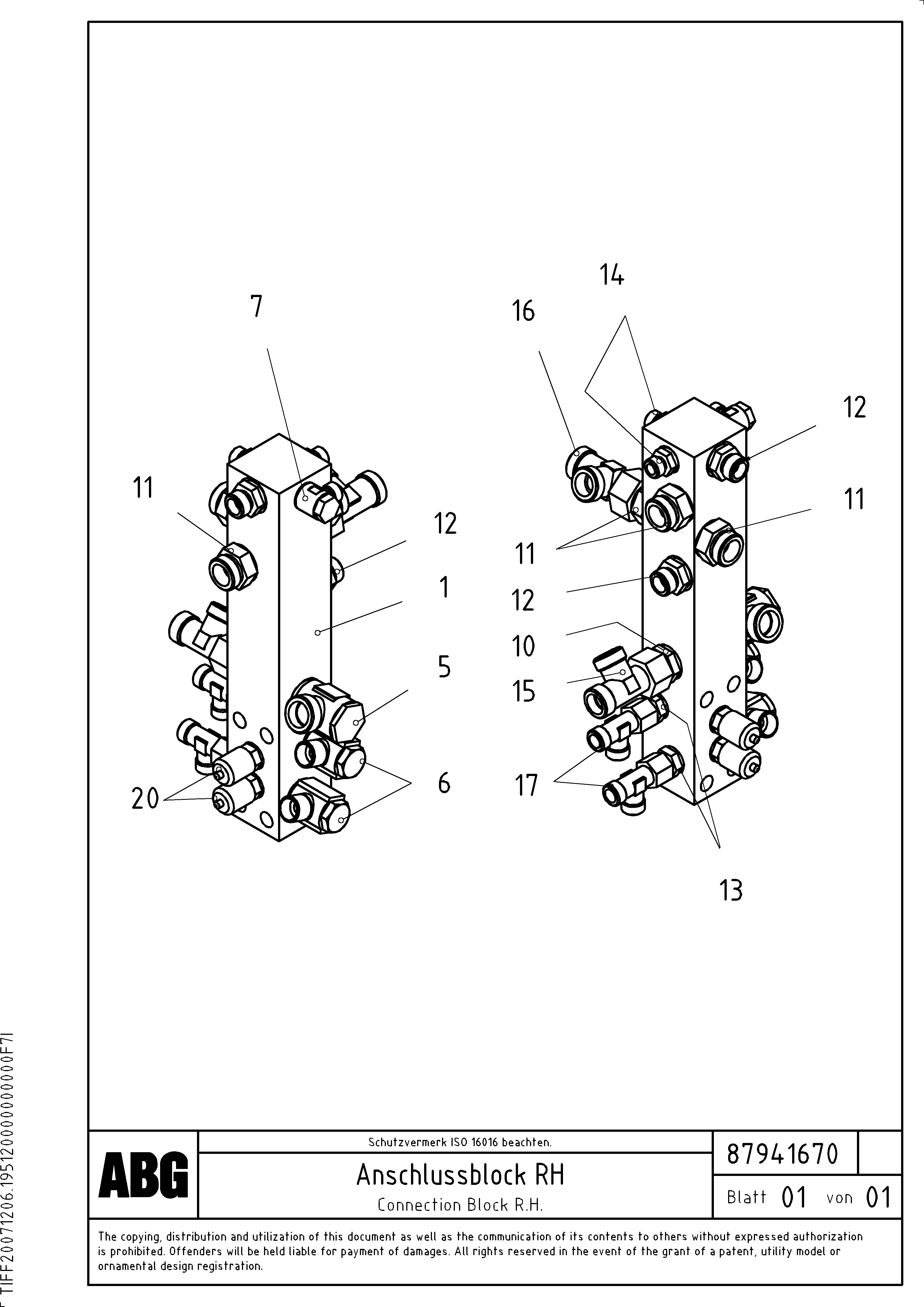 Схема запчастей Volvo VDT-V 78 GTC - 18224 Connection block on basic screed VDT-V 78 GTC ATT. SCREEDS 2,5 - 9,0M ABG6820,ABG7820,ABG7820B