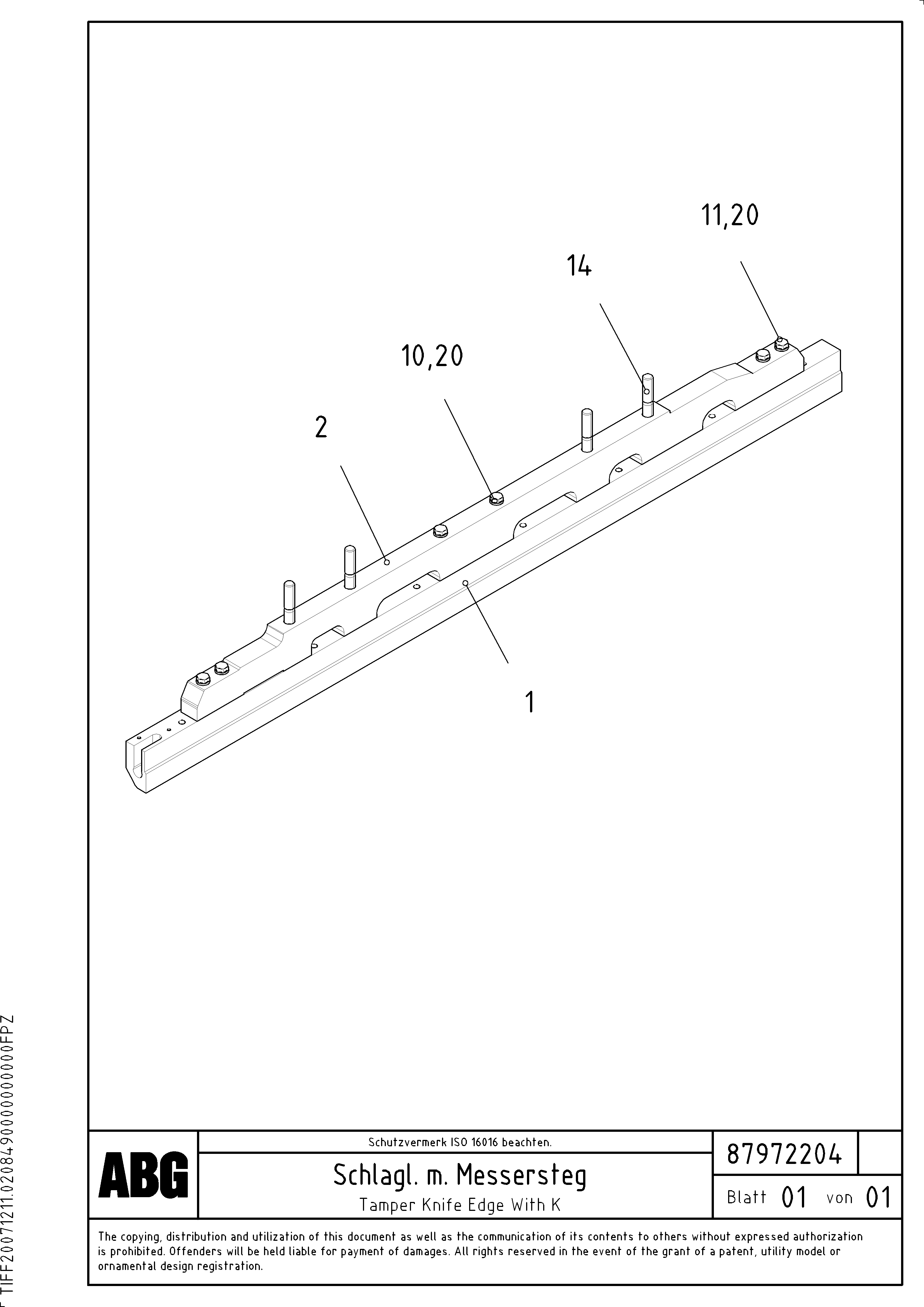 Схема запчастей Volvo VDT-V 88 GTC - 74680 Tamper knife edge with heating VDT-V 88 GTC ATT. SCREEDS 3,0 - 9,0M ABG9820