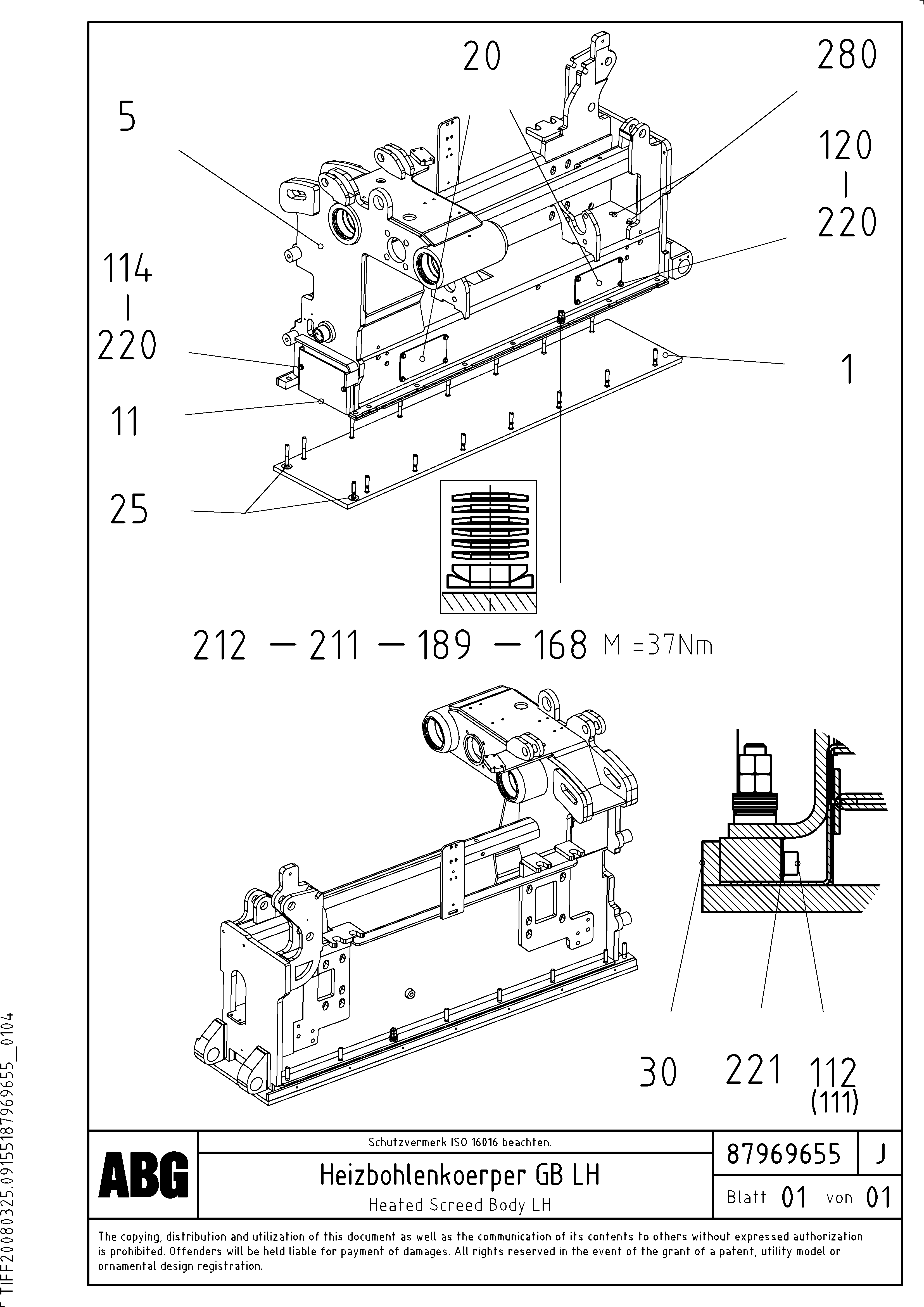 Схема запчастей Volvo VDT-V 88 GTC - 80284 Heated body for basic screed VDT-V 88 GTC ATT. SCREEDS 3,0 - 9,0M ABG8820/ABG8820B