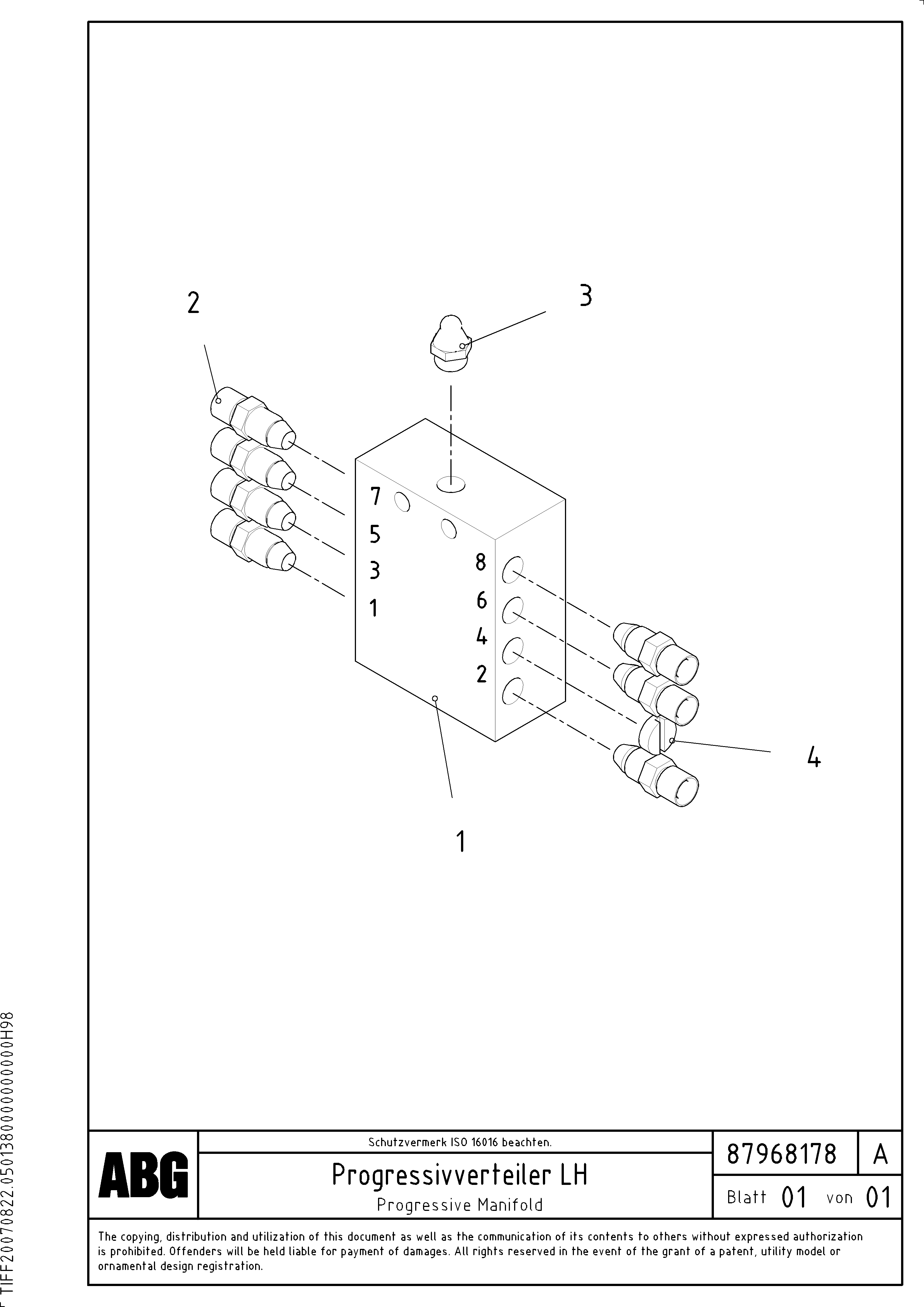 Схема запчастей Volvo VDT-V 88 GTC - 77516 Progressive manifold for extension VDT-V 88 GTC ATT. SCREEDS 3,0 - 9,0M ABG8820/ABG8820B