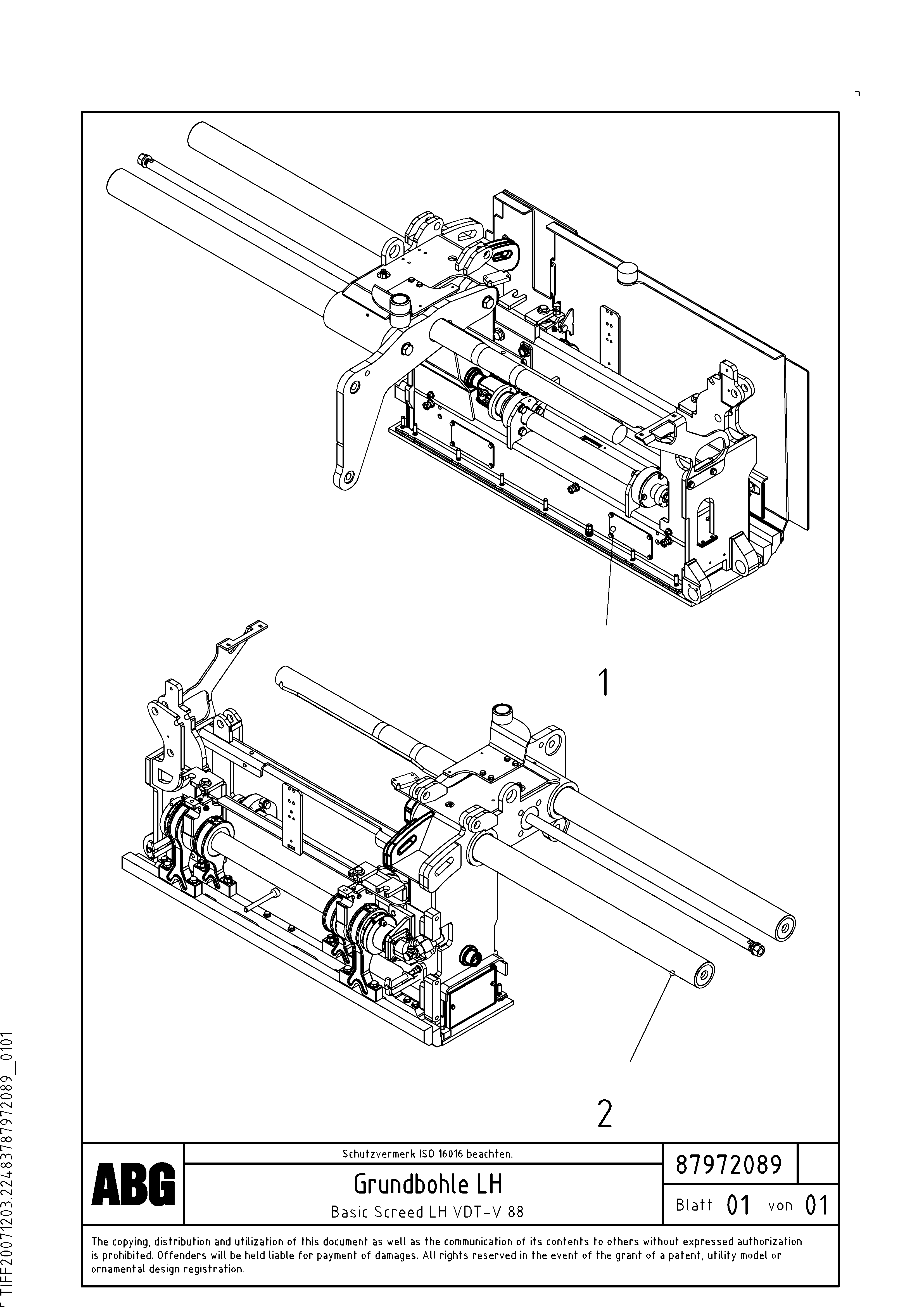Схема запчастей Volvo VDT-V 88 GTC - 74010 Basic screed VDT-V 88 GTC ATT. SCREEDS 3,0 - 9,0M ABG7820/ABG780B