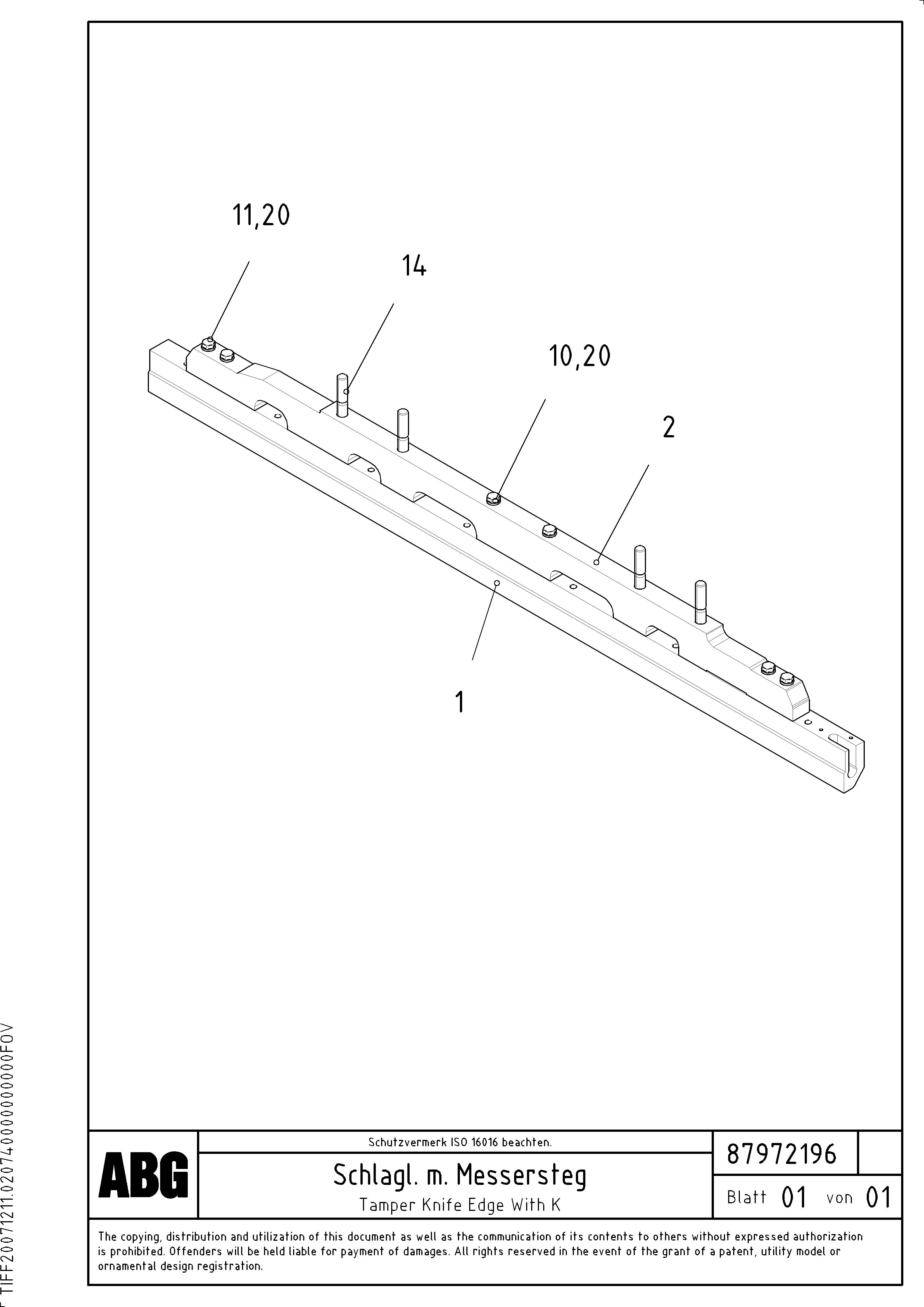 Схема запчастей Volvo VDT-V 88 GTC - 74124 Tamper knife with heating for basic and extandable screed VDT-V 88 GTC ATT. SCREEDS 3,0 - 9,0M ABG7820/ABG780B