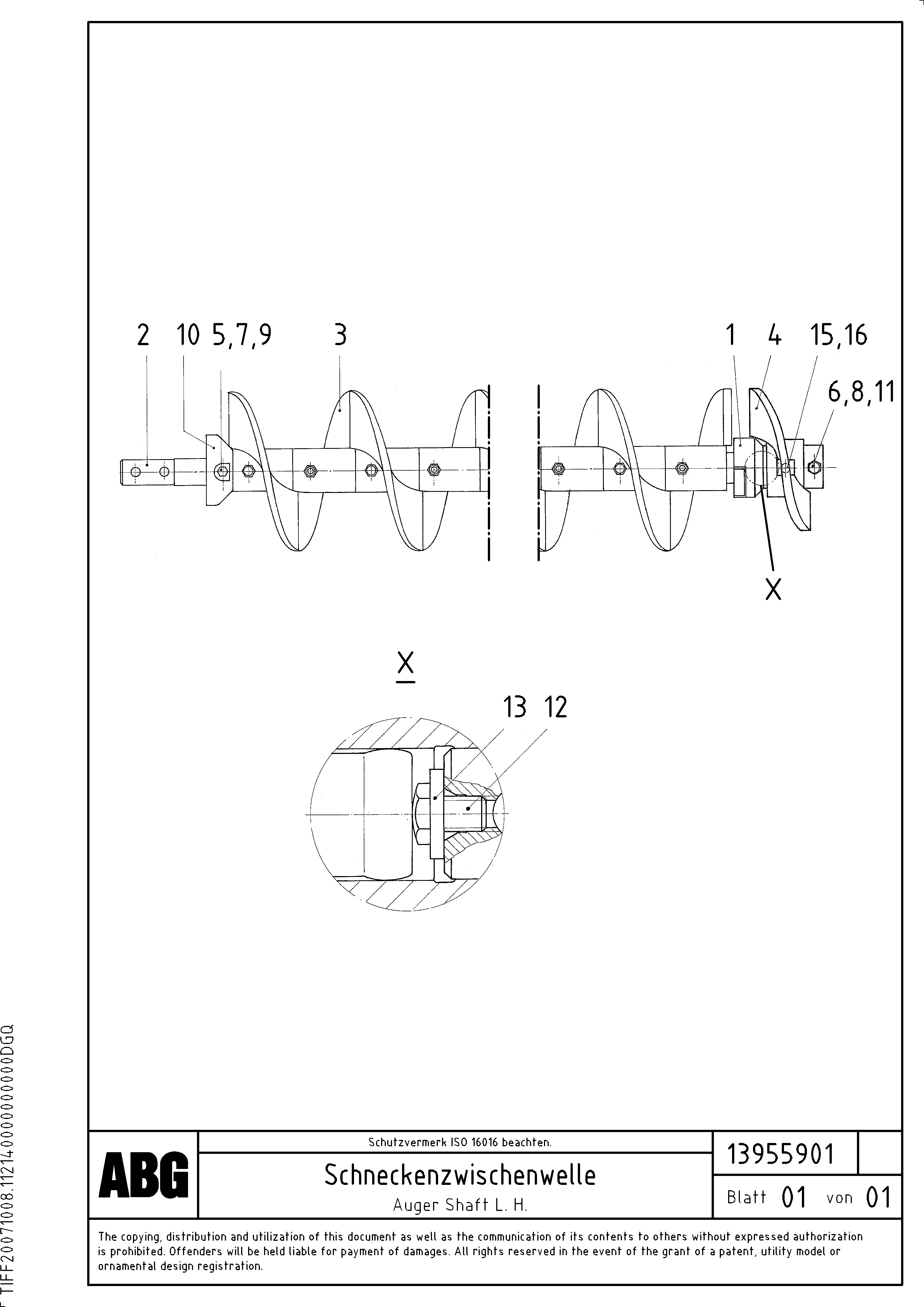 Схема запчастей Volvo VDT-V 88 GTC - 78637 Auger shaft for auger extension VDT-V 88 ETC SCREEDS 3,0 - 9,0M ABG9820