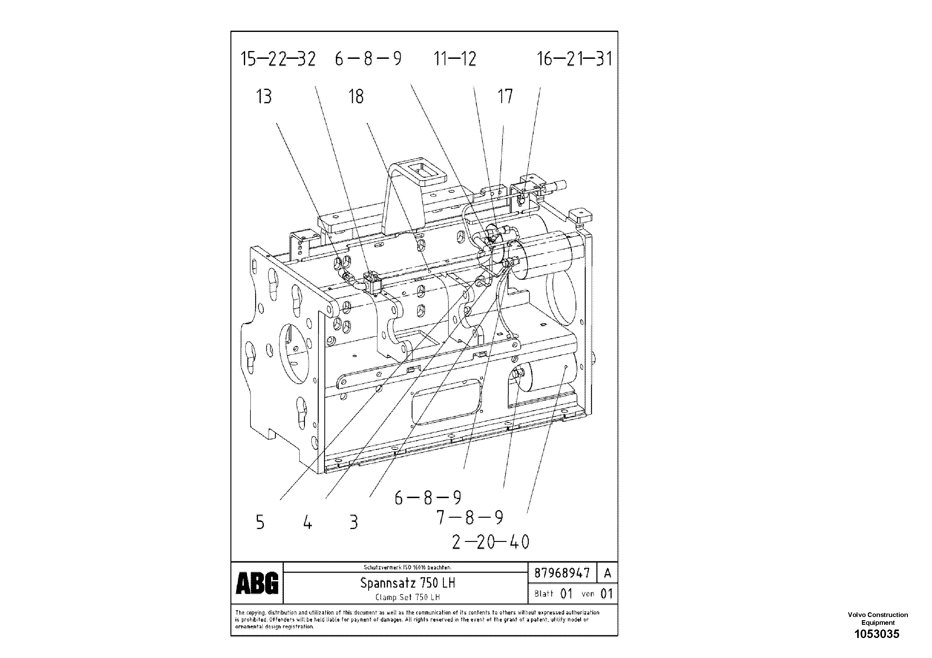 Схема запчастей Volvo VB 89 ETC - 68689 Clamp set for extension VB 89 ETC ATT. SCREEDS 3,0 - 9,0M ABG7820, ABG7820B