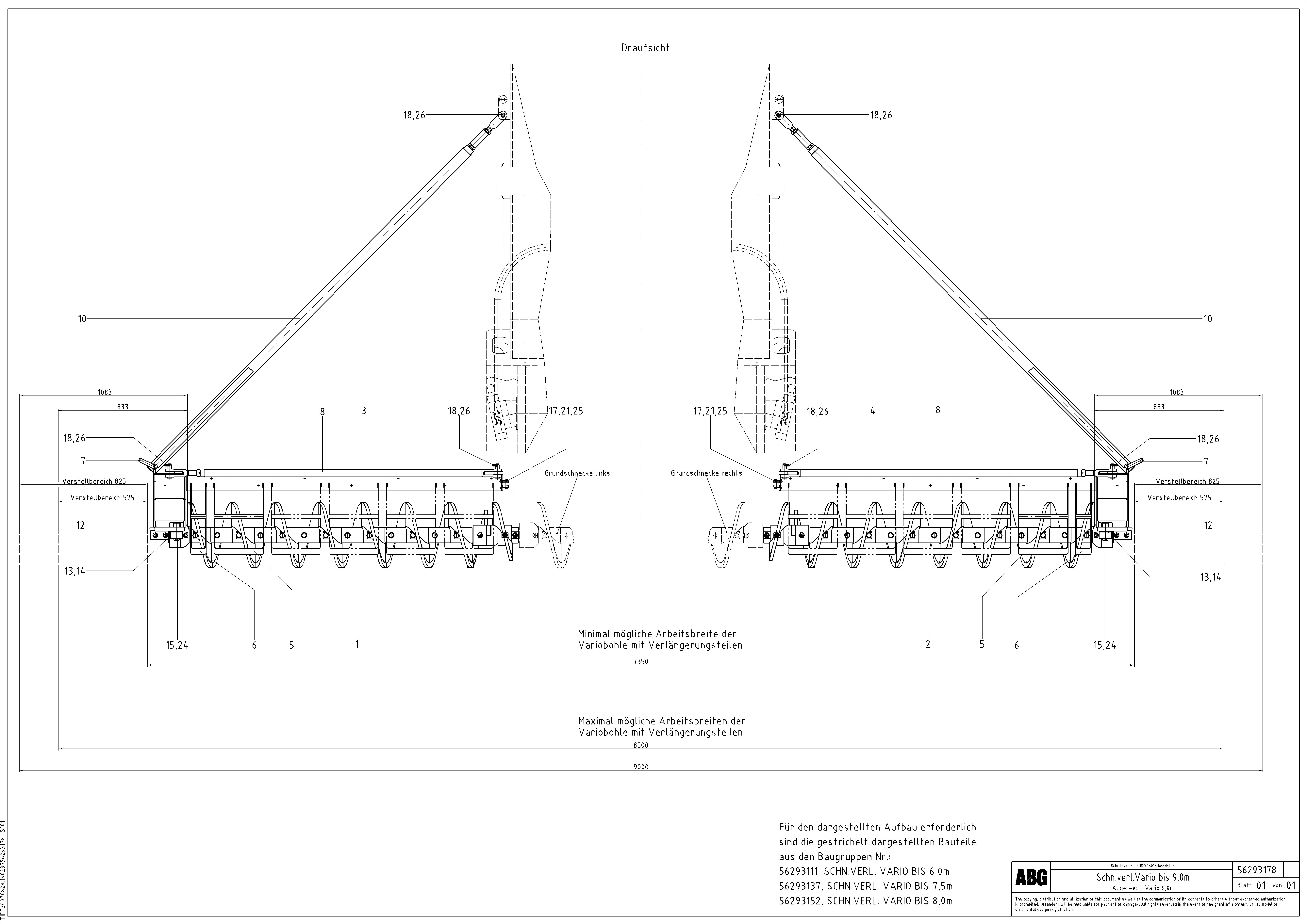 Схема запчастей Volvo VB 89 ETC - 68997 Auger extensions, Variomatic VB 89 ETC ATT. SCREEDS 3,0 - 9,0M ABG9820
