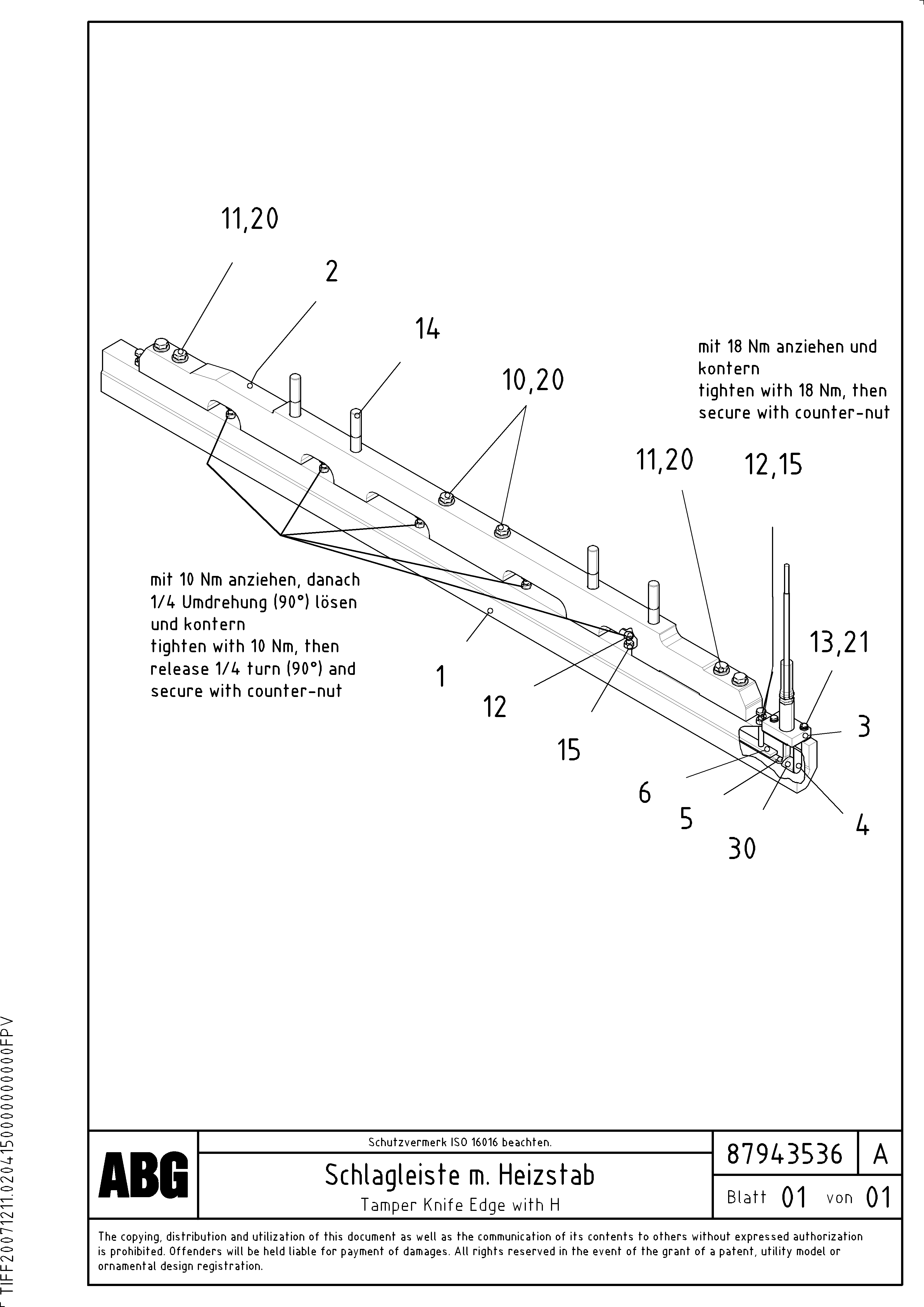 Схема запчастей Volvo VDT-V 89 ETC - 90963 Tamper knife edge with heating VDT-V 89 ETC ATT. SCREEDS 3,0 - 9,0M ABG9820