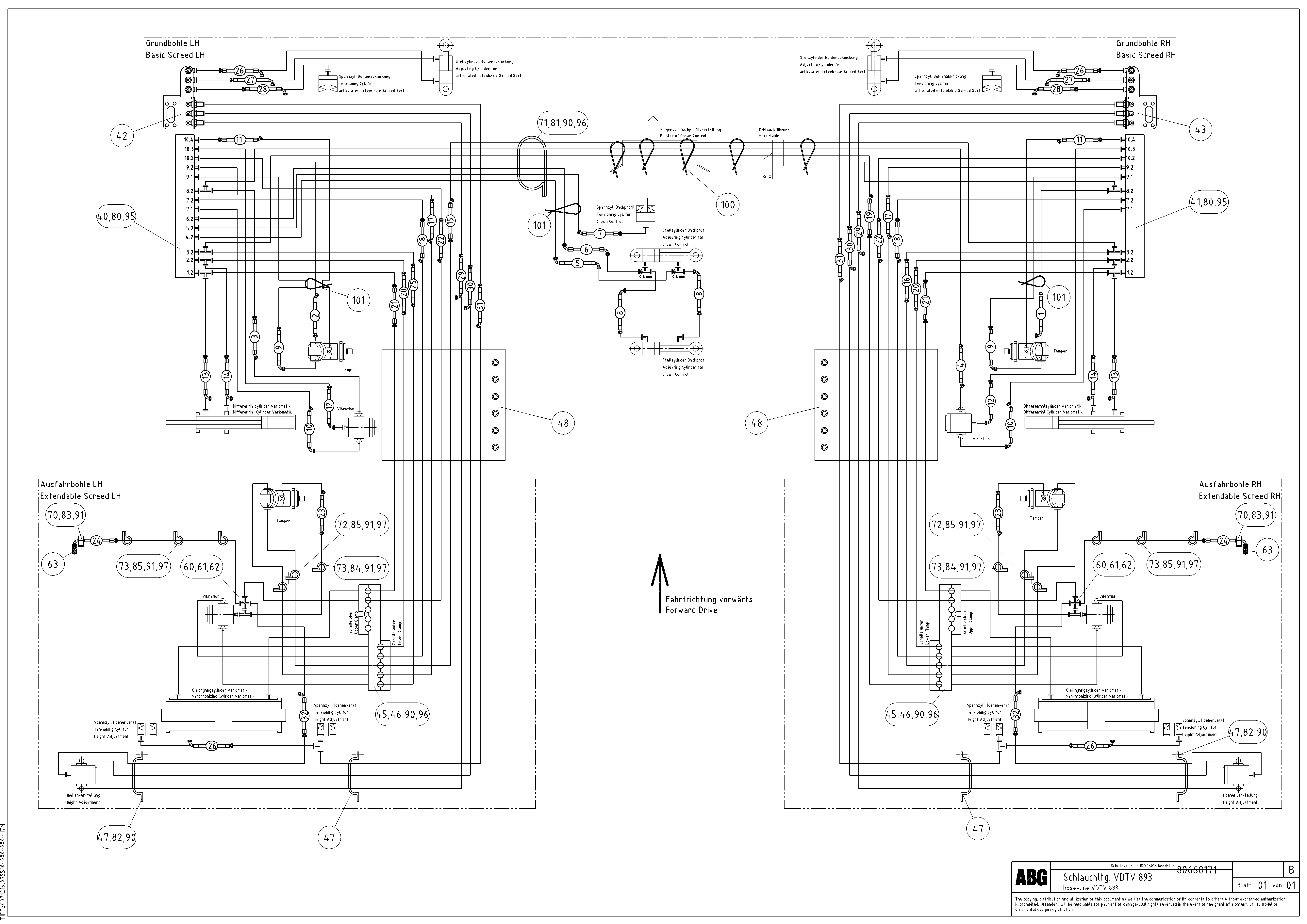 Схема запчастей Volvo VDT-V 89 ETC - 63007 Hose lines from connection block VDT-V 89 ETC ATT. SCREEDS 3,0 - 9,0M ABG7820, ABG7820B
